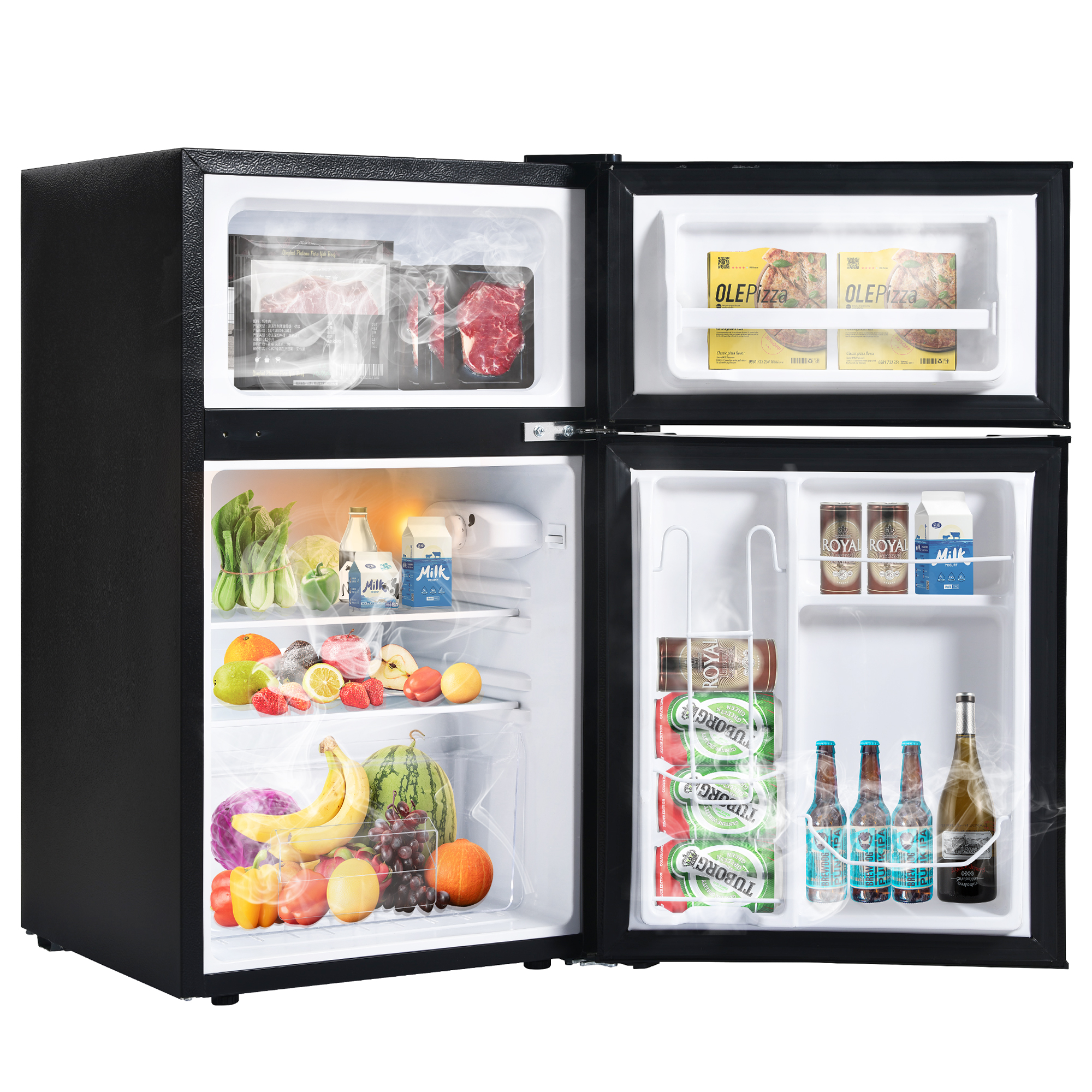 3.2 Cu.Ft. Mini Fridge with Freezer, Single Door Compact Refrigerator/Freezer with 7-Level Adjustable Thermostat,Small Refrigerator for Apartment