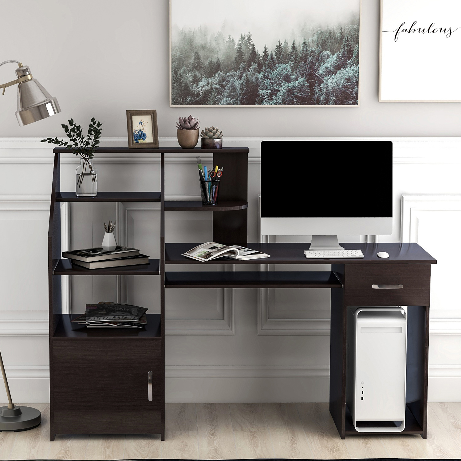Multi-Functions Computer Desk with Cabinet (Espresso)-Boyel Living
