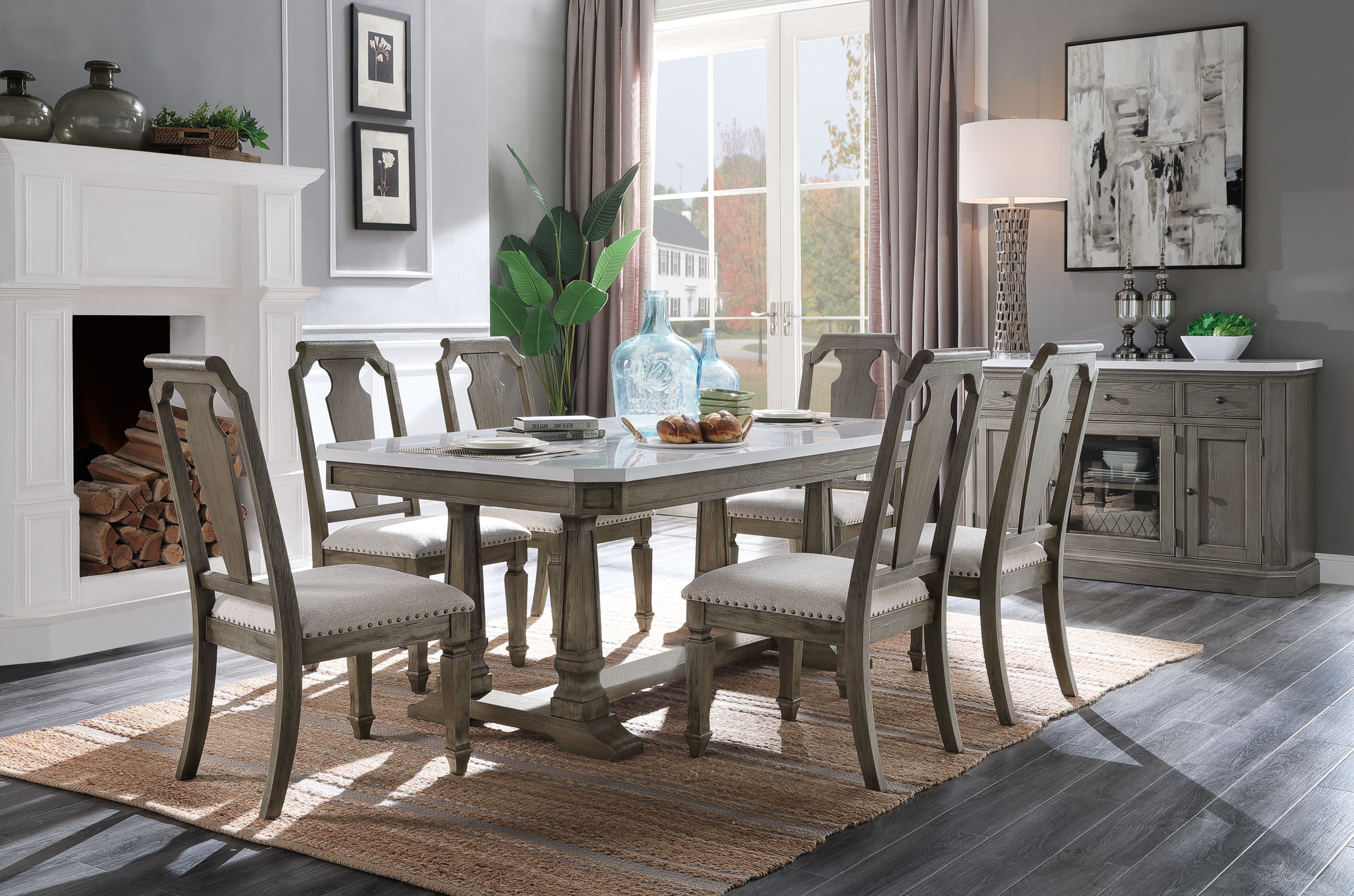 marble and oak dining table