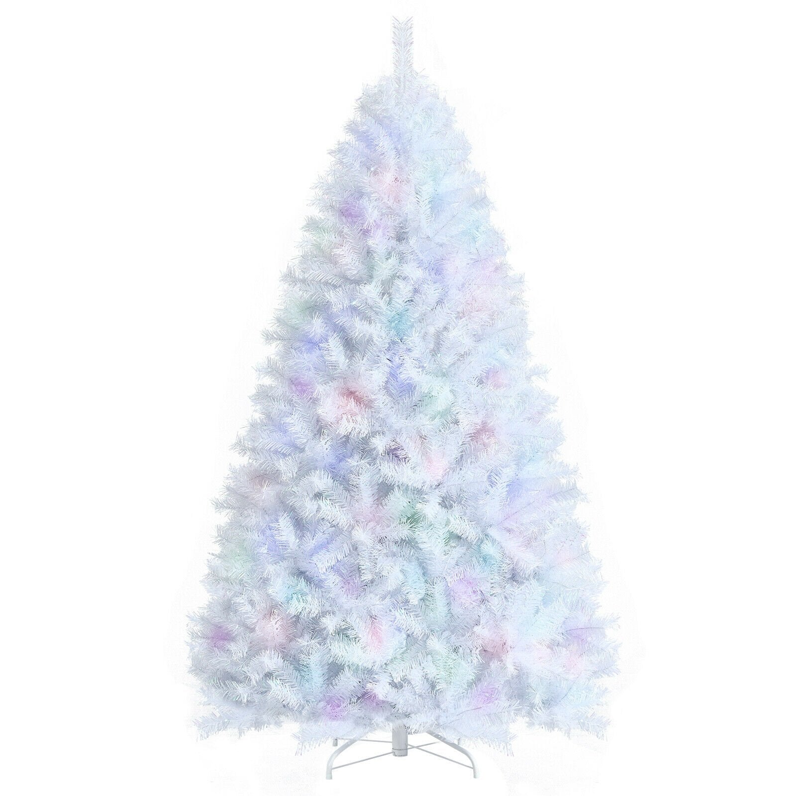 7 Feet White Iridescent Tinsel Artificial Christmas Tree with Metal Stand-Boyel Living