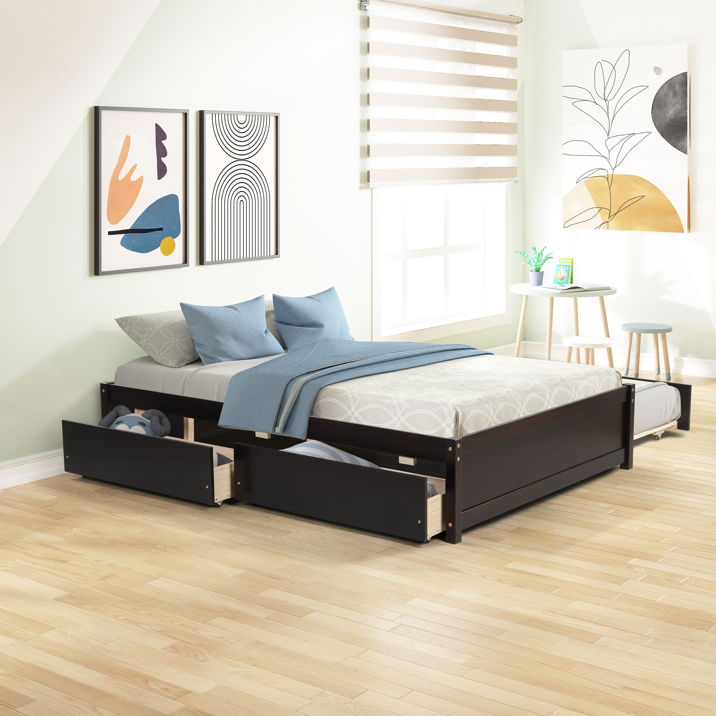FULL BED WITH TWIN SIZE TRUNDLE AND TWO DRAWERS-Boyel Living