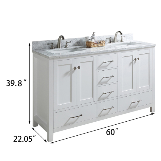 Bathroom Vanity set 60 inches Double sink, Carrara White Marble