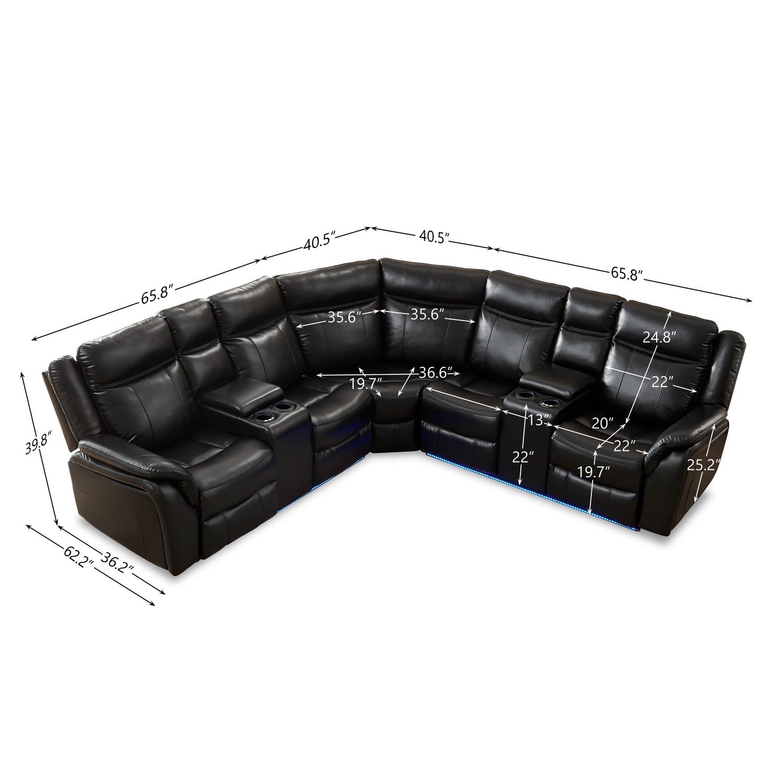Black Technical Leather Power reclining Sectional Sofa With LED Strip-Boyel Living