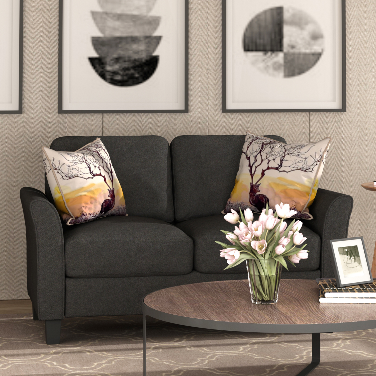 Living Room Furniture Love Seat Sofa Double Seat Sofa (Loveseat Chair)(Black)-Boyel Living