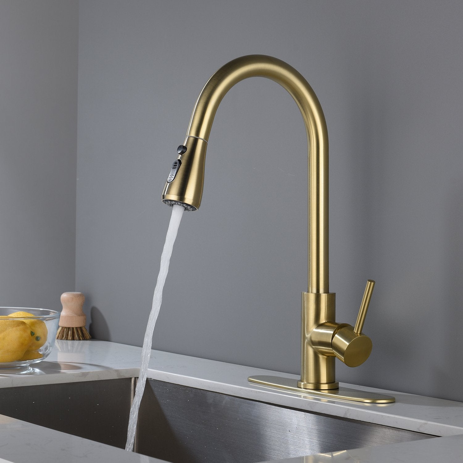 Kitchen Faucet with Pull Out Sprayer in Brushed Gold-Boyel Living