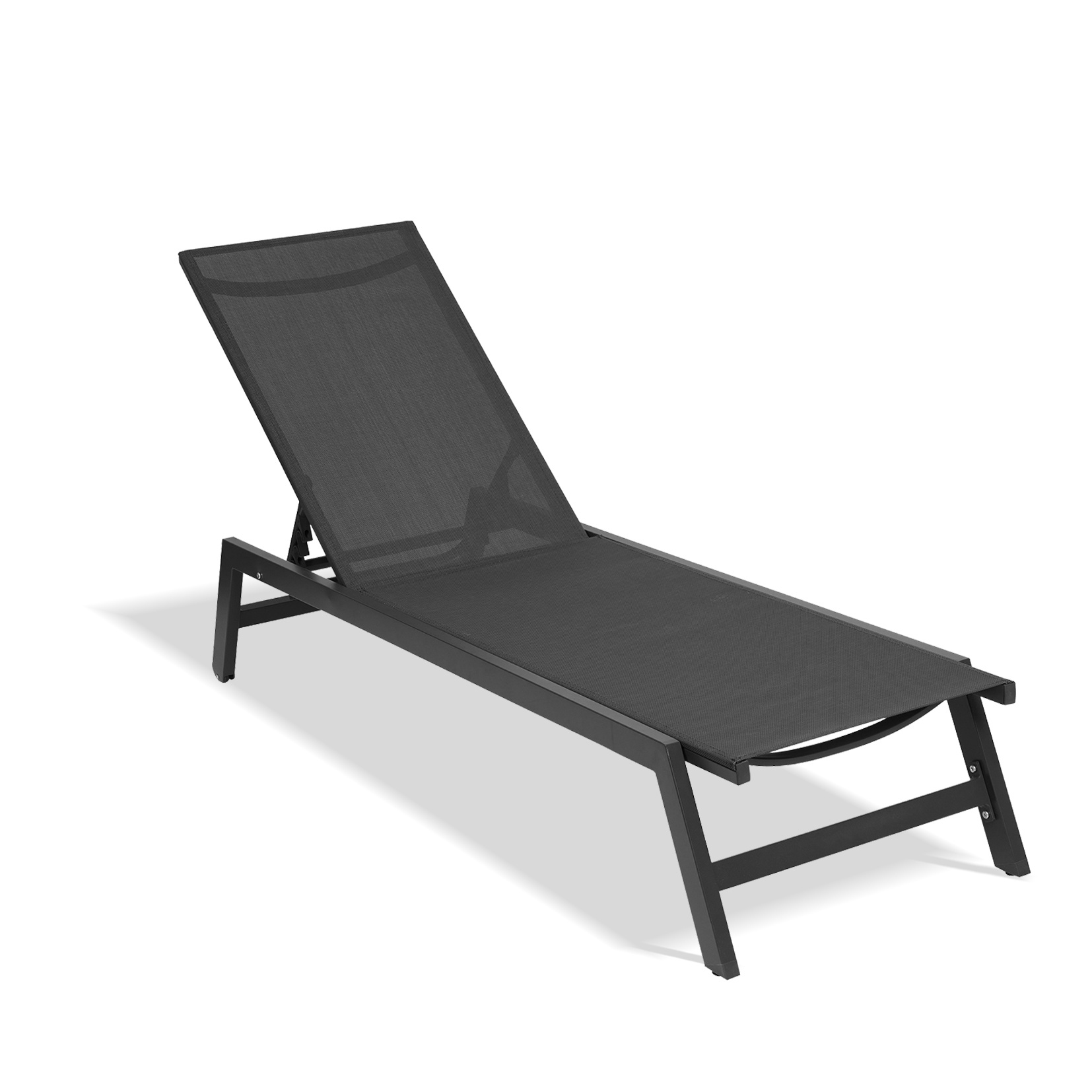 Outdoor Chaise Lounge Chair,Five-Position Adjustable Aluminum Recliner,All Weather For Patio,Beach,Yard, Pool(Grey Frame/Black Fabric)-Boyel Living
