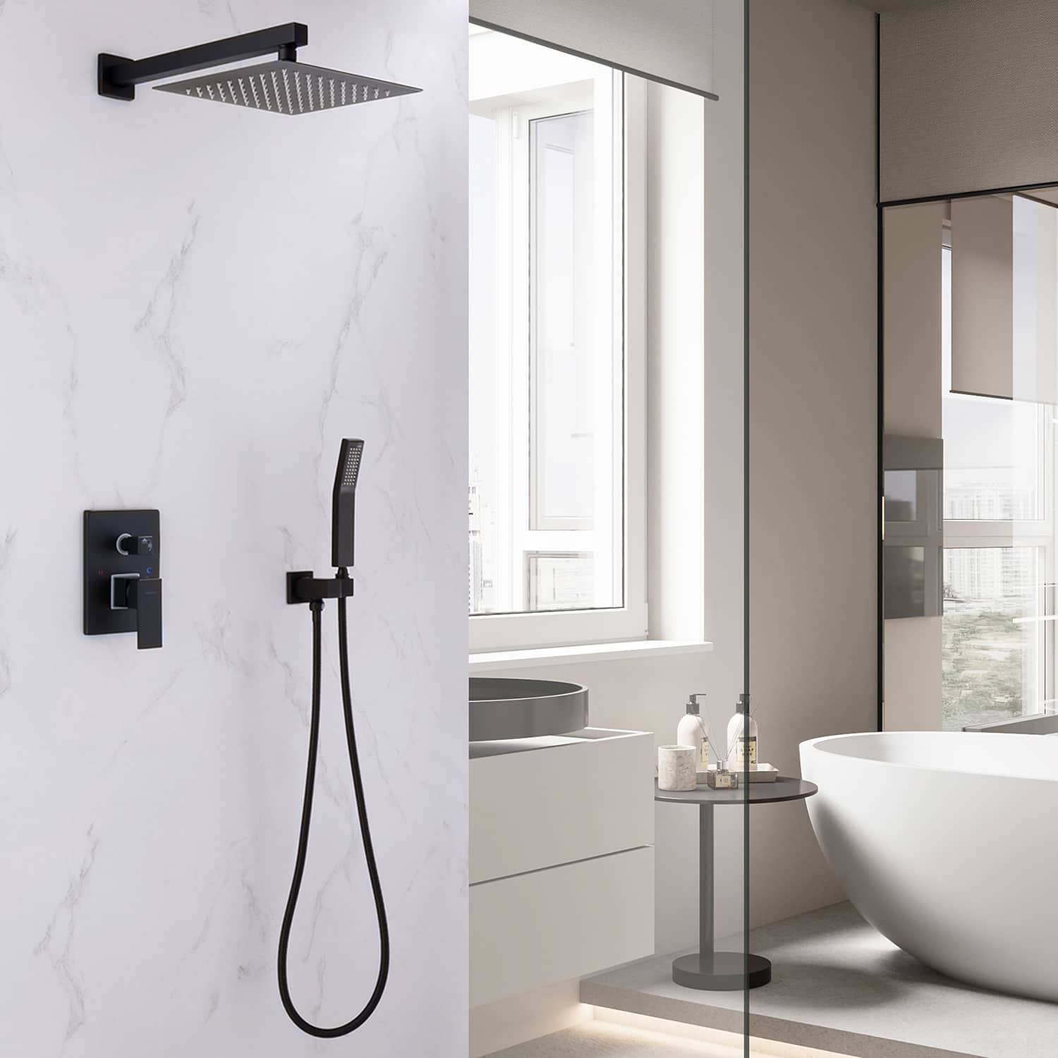 10 in. Square High Pressure Rain Shower System with Embedded Box in Matte Black-Boyel Living