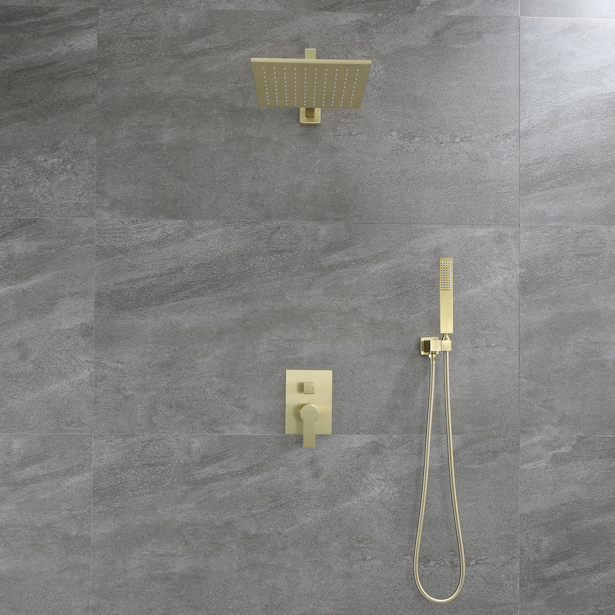 Boyel Living Wall Mounted 10 in. Rainfall Thick Shower Head System with Rough-In Valve Body and Trim in Brushed Gold-Boyel Living