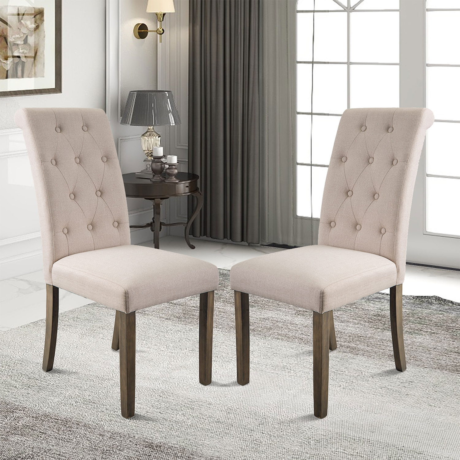 Orisfur. Aristocratic Style Dining Chair Noble and Elegant Solid Wood Tufted Dining Chair Dining Room Set (Set of 2)-Boyel Living