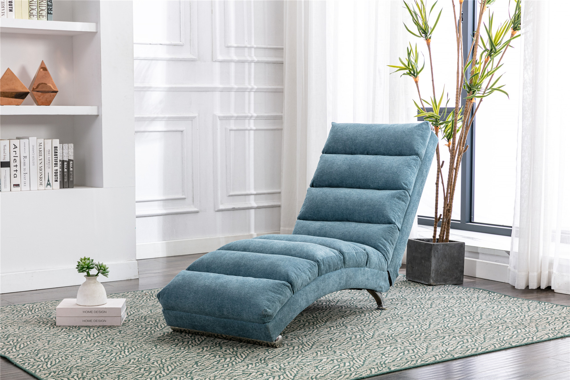 COOLMORE Linen Chaise Lounge Indoor Chair, Modern Long Lounger for Office or Living Room-Boyel Living