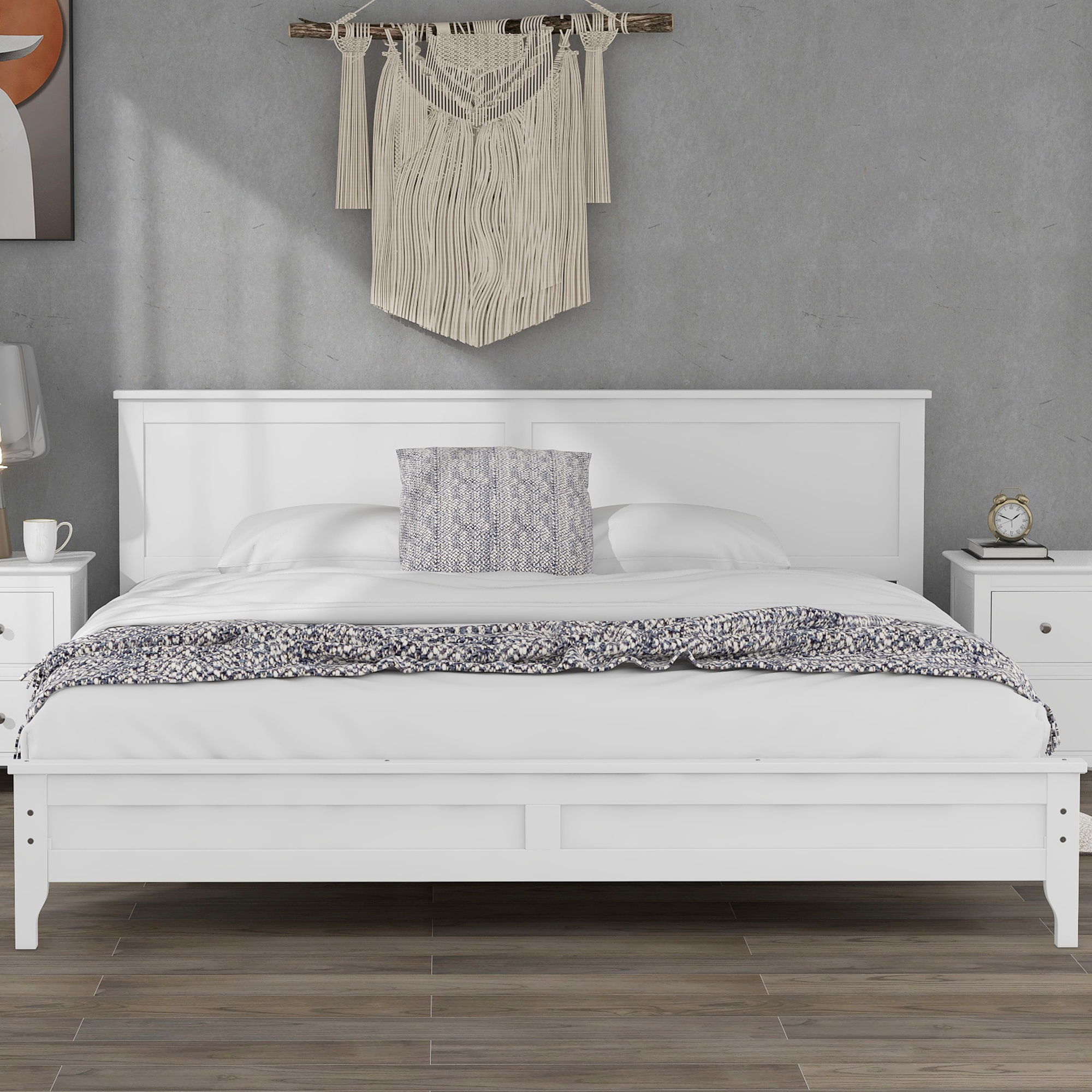 Modern White Solid Wood King Platform Bed-Boyel Living