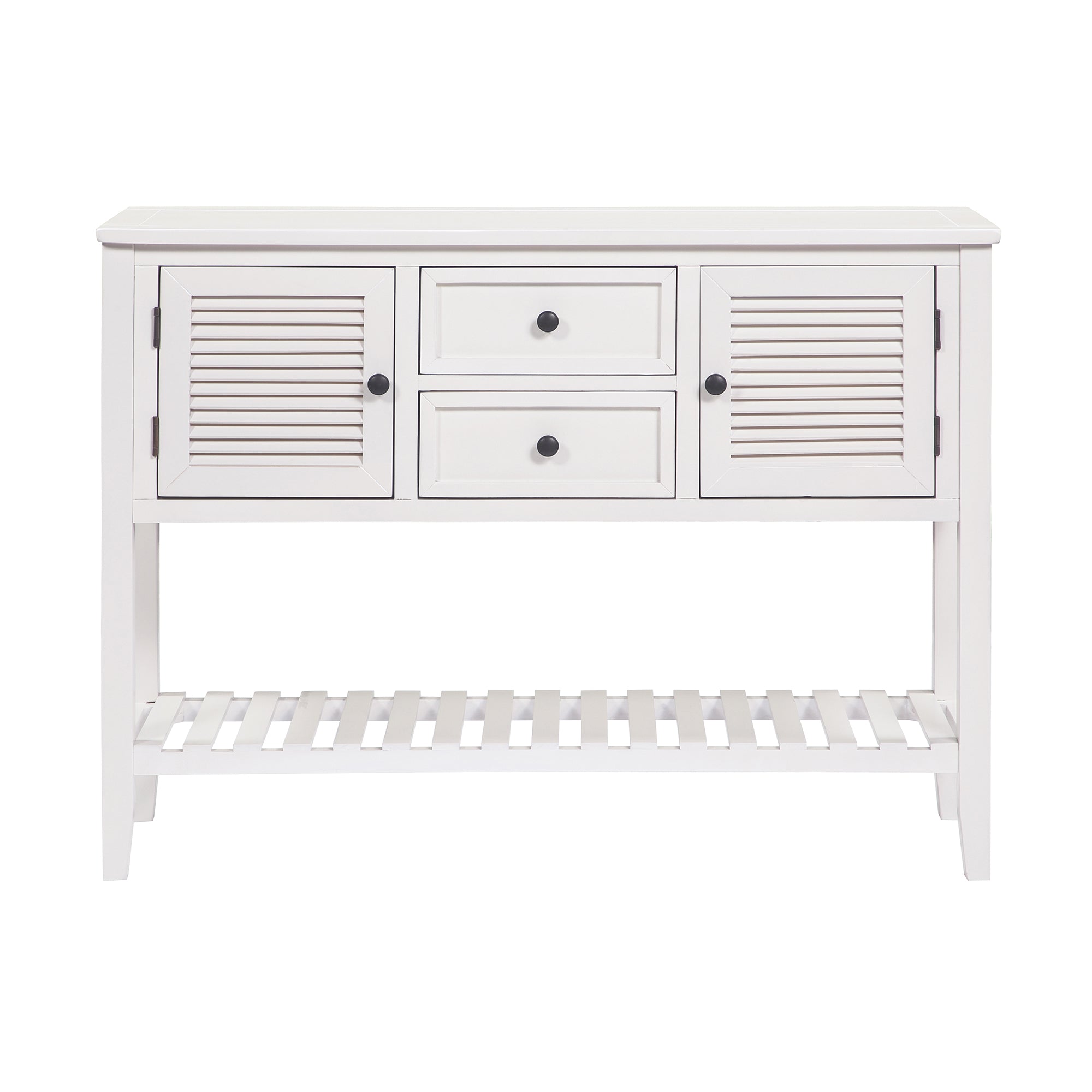 Retro Console Table Sideboard with Shutter doors, Two Storage Drawers and Bottom Shelf (White)-Boyel Living