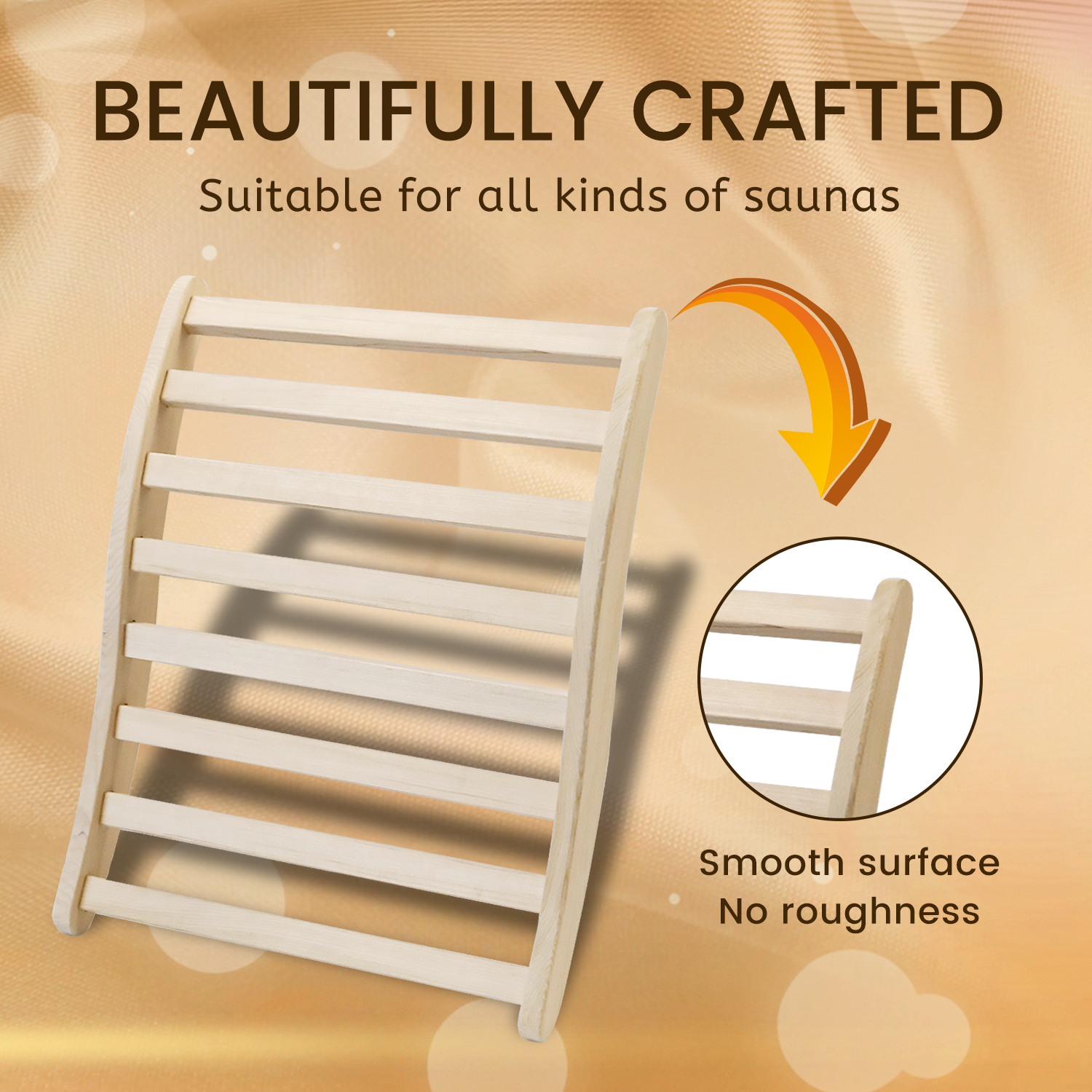 Sauna Backrest,S-Shape Canadian Natural Wood Hemlock Sauna Chair with Back, Non-Toxic Sauna Accessories Bench