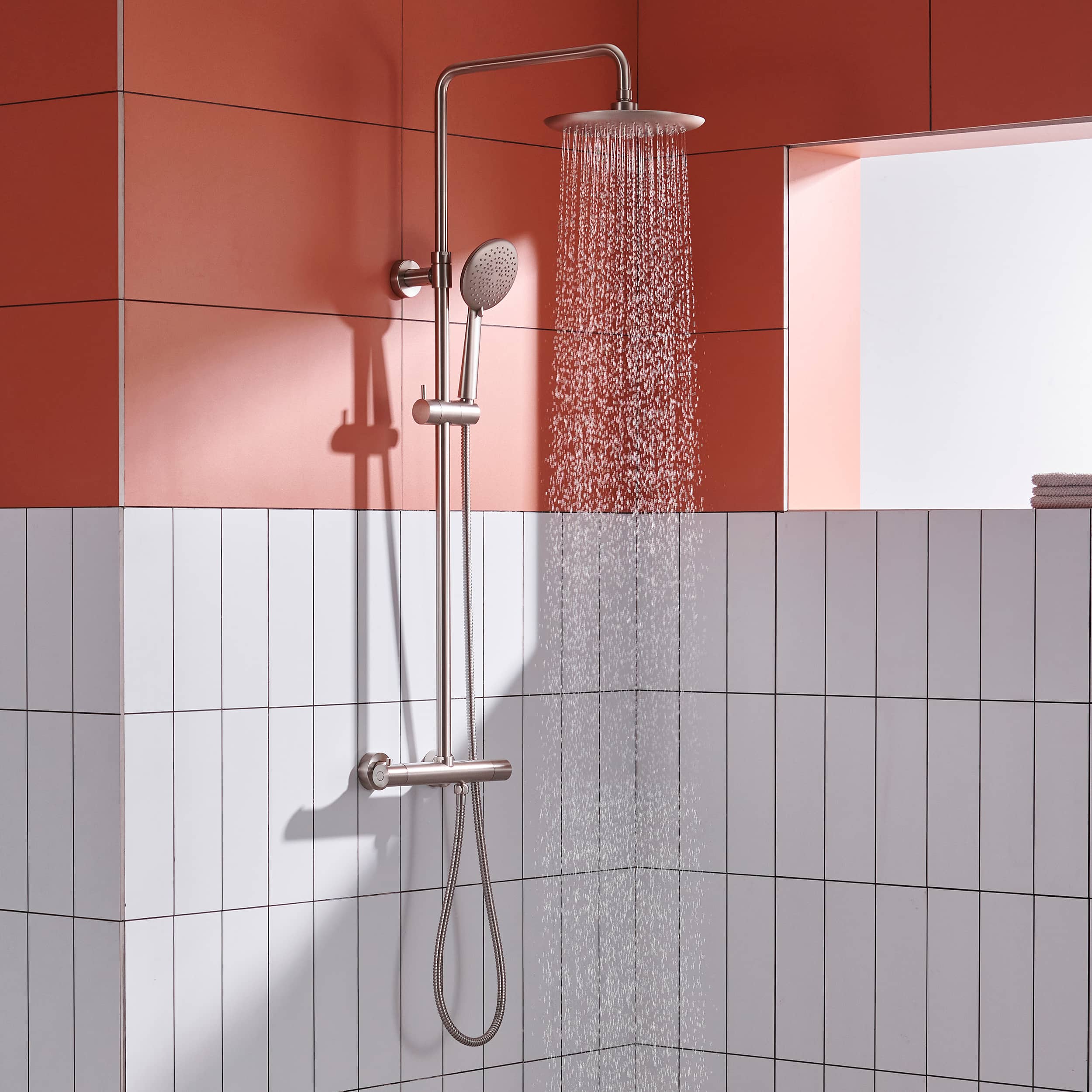 2 Function Wall Mount Round Thermostatic Rain Shower System in Brushed Nickel-Boyel Living