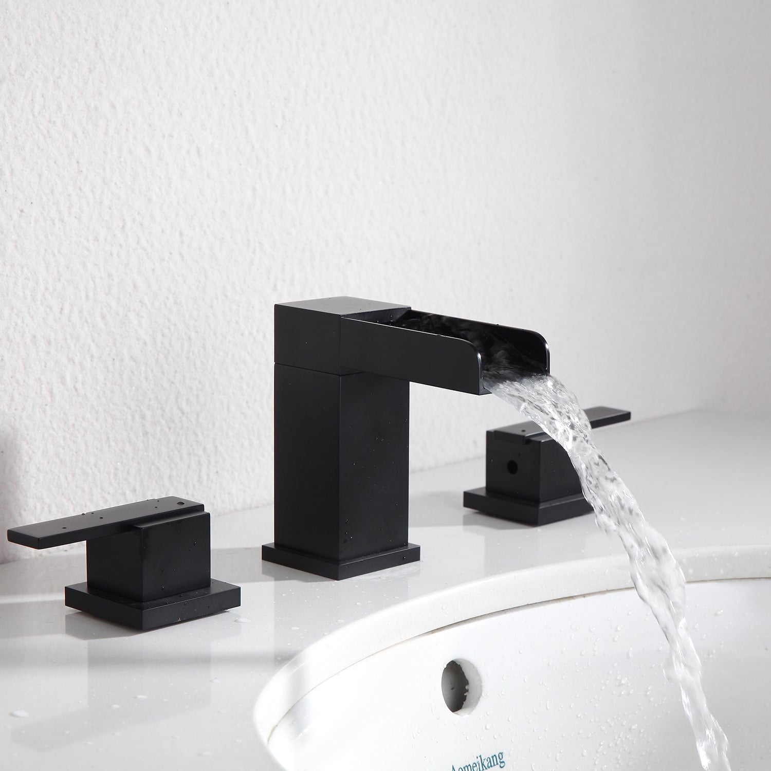 8 in. Widespread Waterfall 2-Handle Bathroom Faucet in Matte Black-Boyel Living