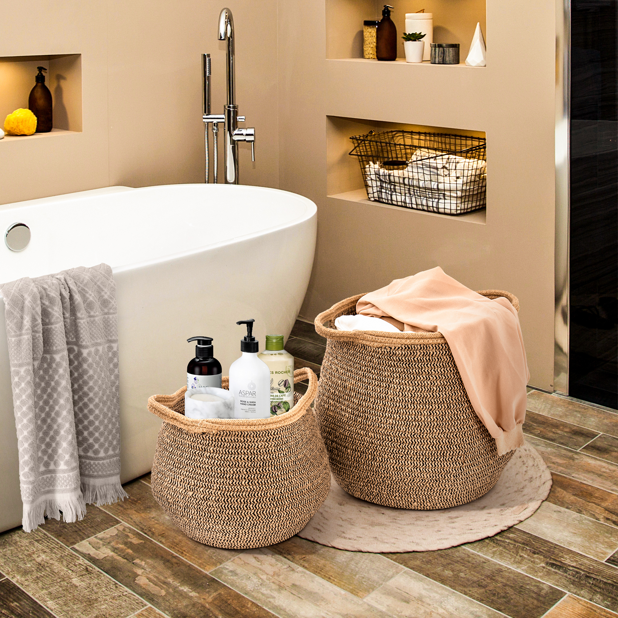 Basket for towels online bathroom