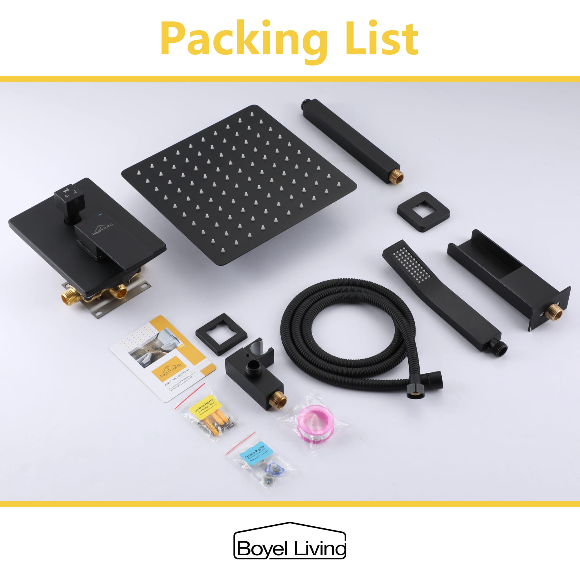 Boyel Living Ceiling Mounted Rain Shower Head Set Shower System with Hand Shower and Tub Spout-Boyel Living