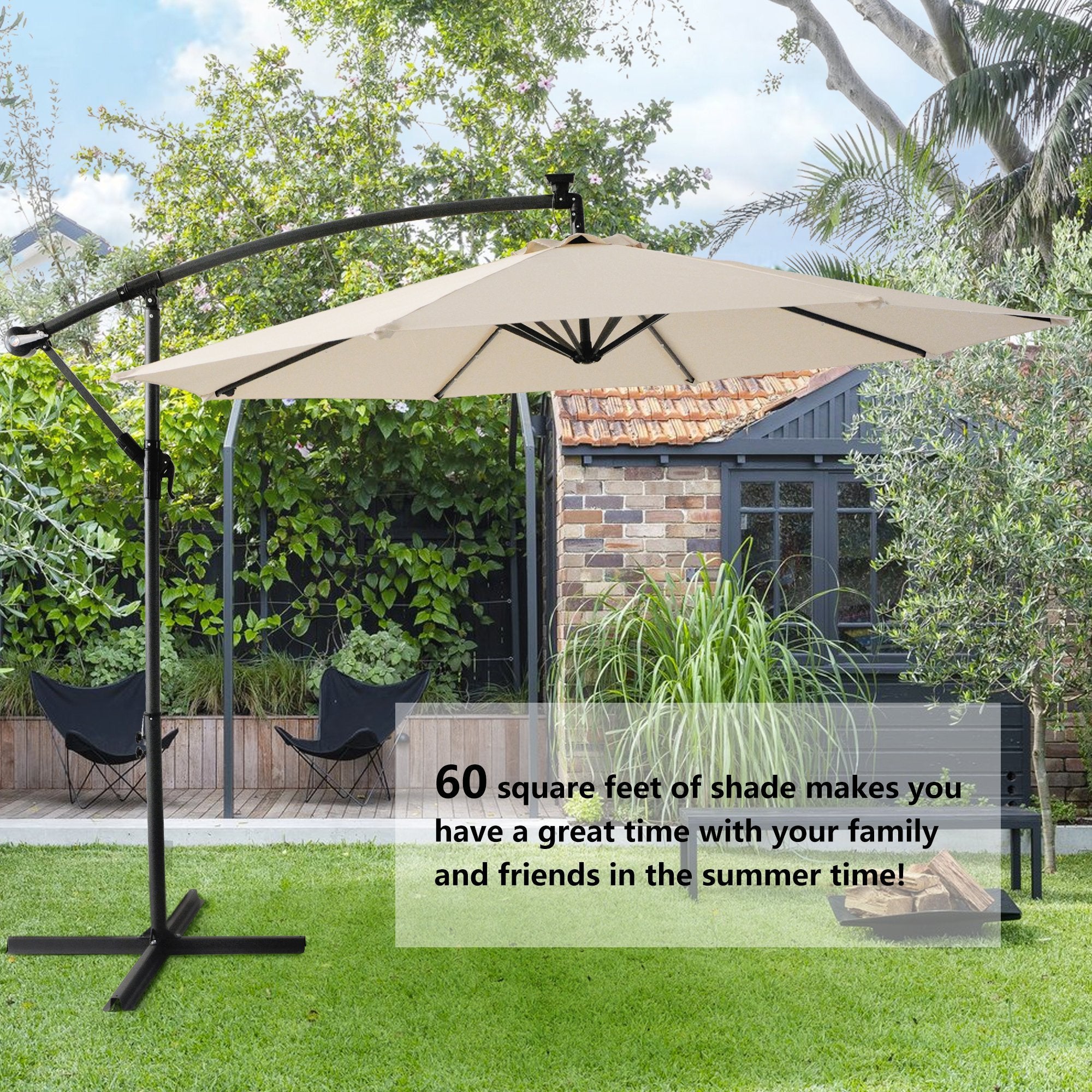 10FT Patio Offset Lighted Hanging Cantilever Umbrella for Backyard,Poolside, Garden and Lawn-Boyel Living