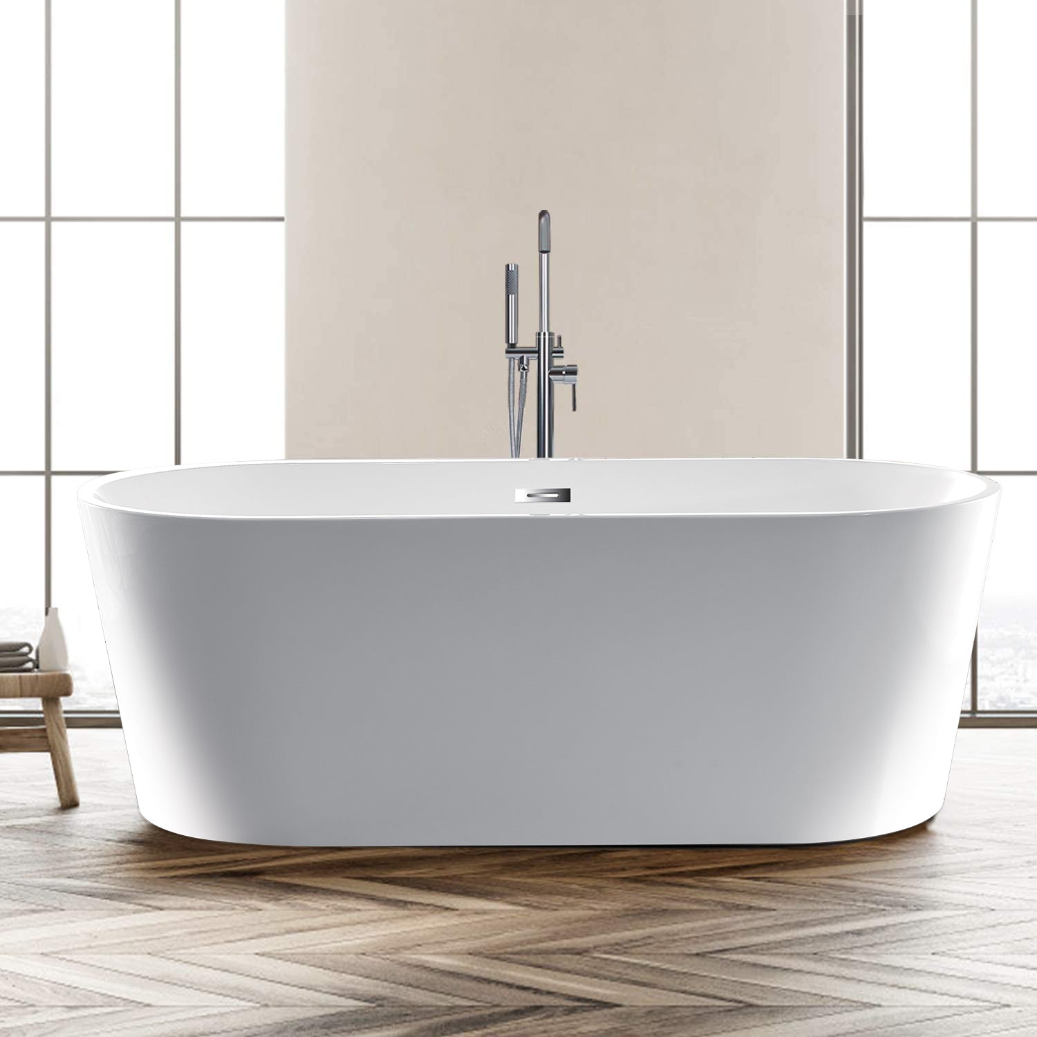67" 100% Acrylic Freestanding Bathtub Contemporary Soaking Tub with Brushed Nickel Overflow and Drain-Boyel Living