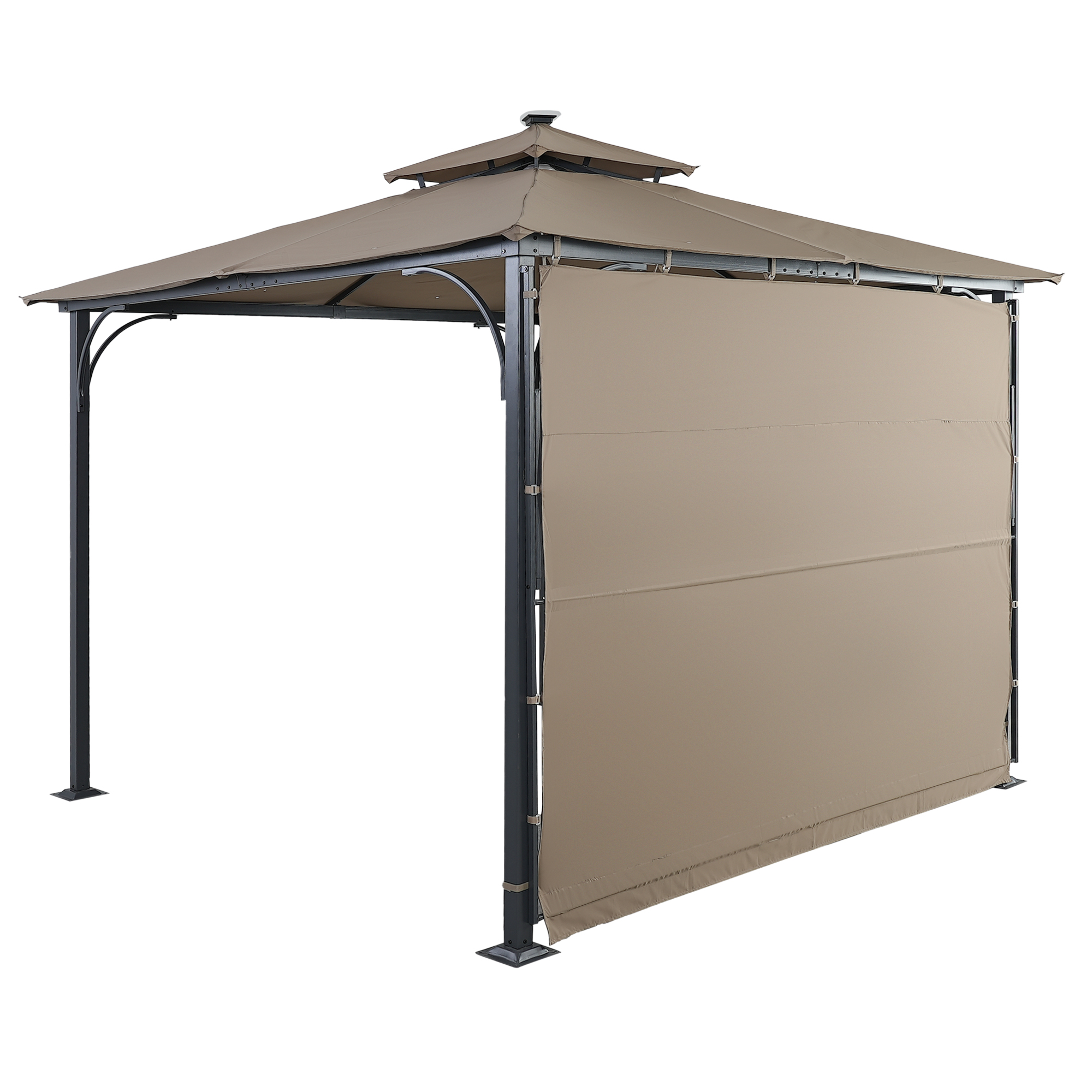 Patio 9.8ft.L x 9.8ft.W Gazebo with Extended Side Shed/Awning and LED Light for Backyard,Poolside, Deck, Brown-Boyel Living