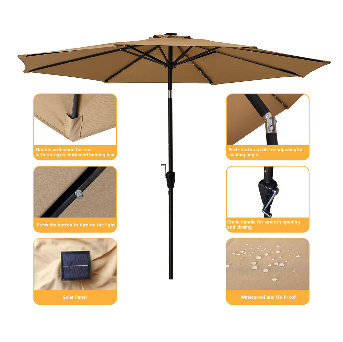Boyel Living 10-ft Patio Umbrella with LED Lights (Tan)-Boyel Living