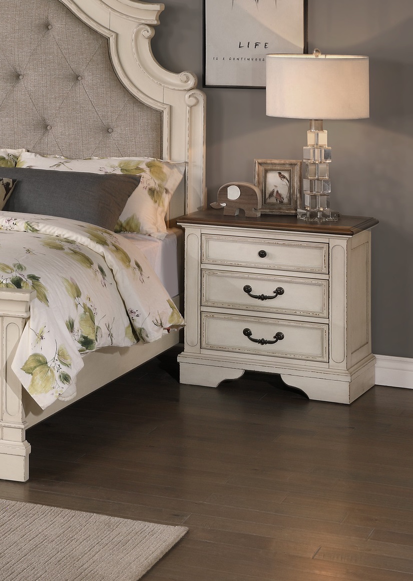 New Traditional Look Wooden Nightstand Drawers Bed Side Table Polished White Finish-Boyel Living