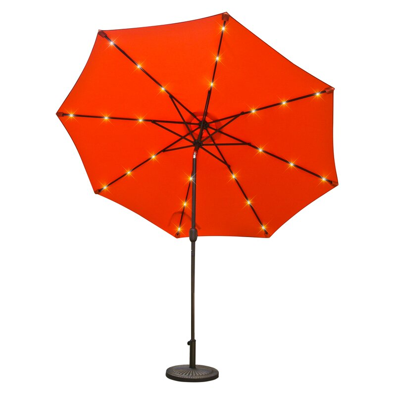 9ft Patio Umbrella Outdoor Market 32 LED Solar Umbrella with Tilt and Crank(Orange Red)-Boyel Living