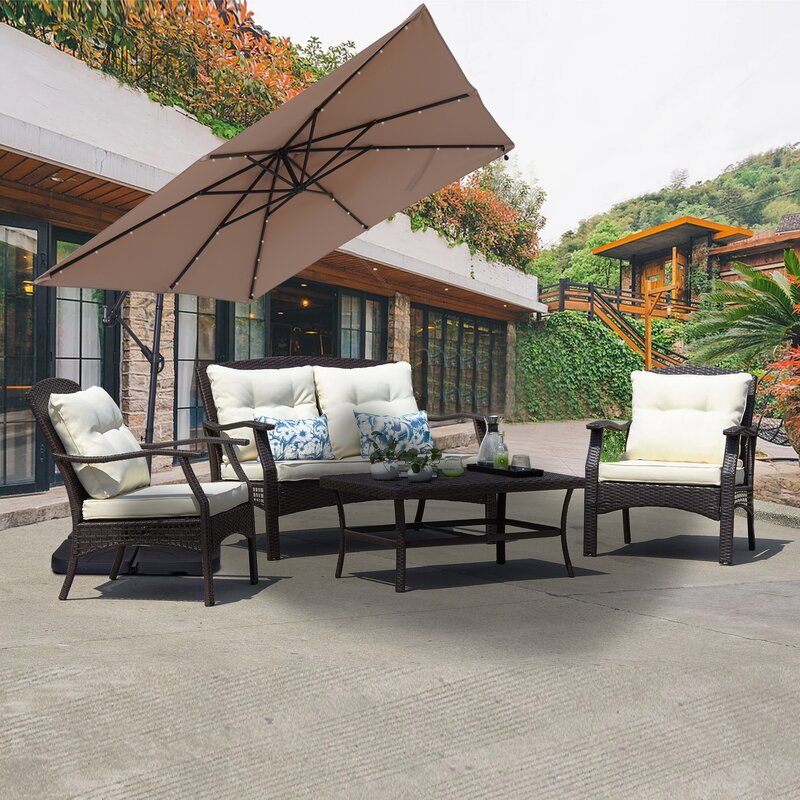 8.5Ft Square 32 LED Solar Outdoor Market Cantilever Patio Umbrella with Aluminum Hanging Umbrella with Tilt and Base-Boyel Living