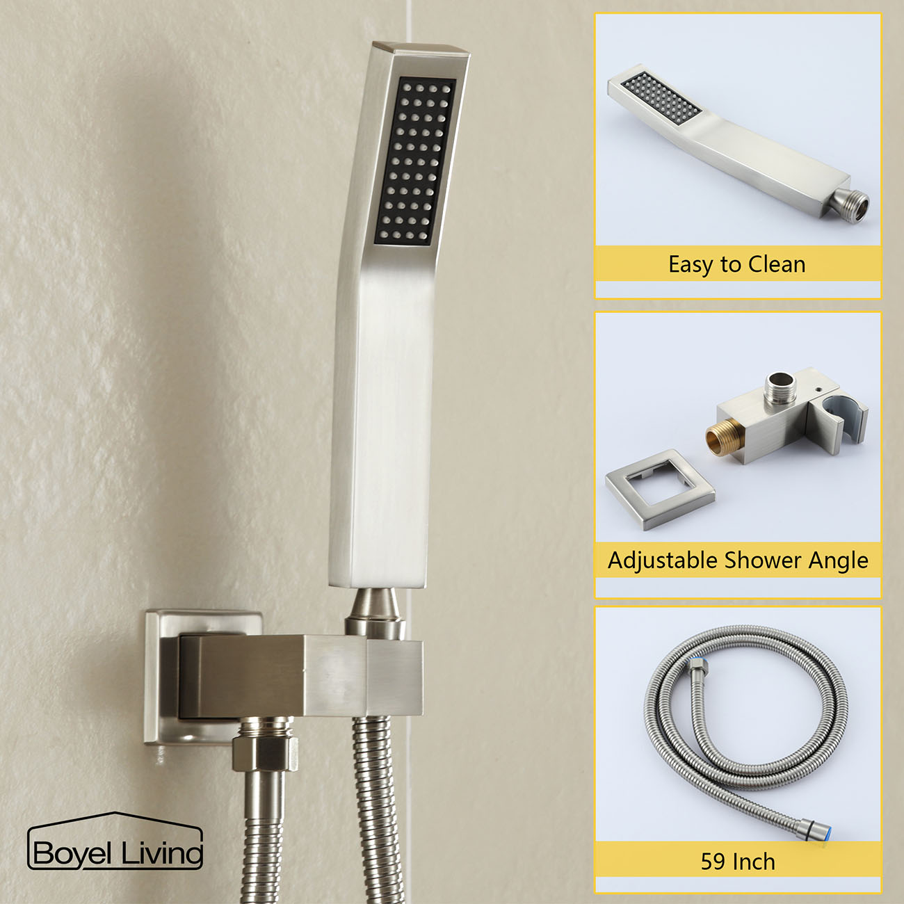 Boyel Living 10 in. Wall Mounted Dual Shower Heads Set, Rainfall Shower System, Brushed Gold/Matte Black/Brushed Nickel-Boyel Living