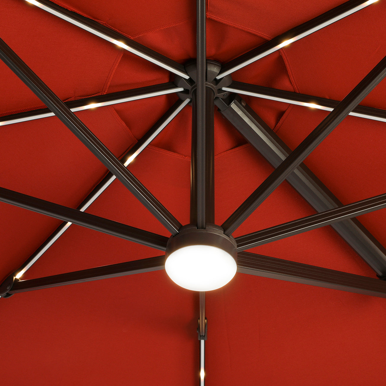 11Ft Solar Tube Light-Emitting Diode Patio Round Umbrella Outdoor Market Hanging Aluminum Umbrella with Crank and Base-Boyel Living