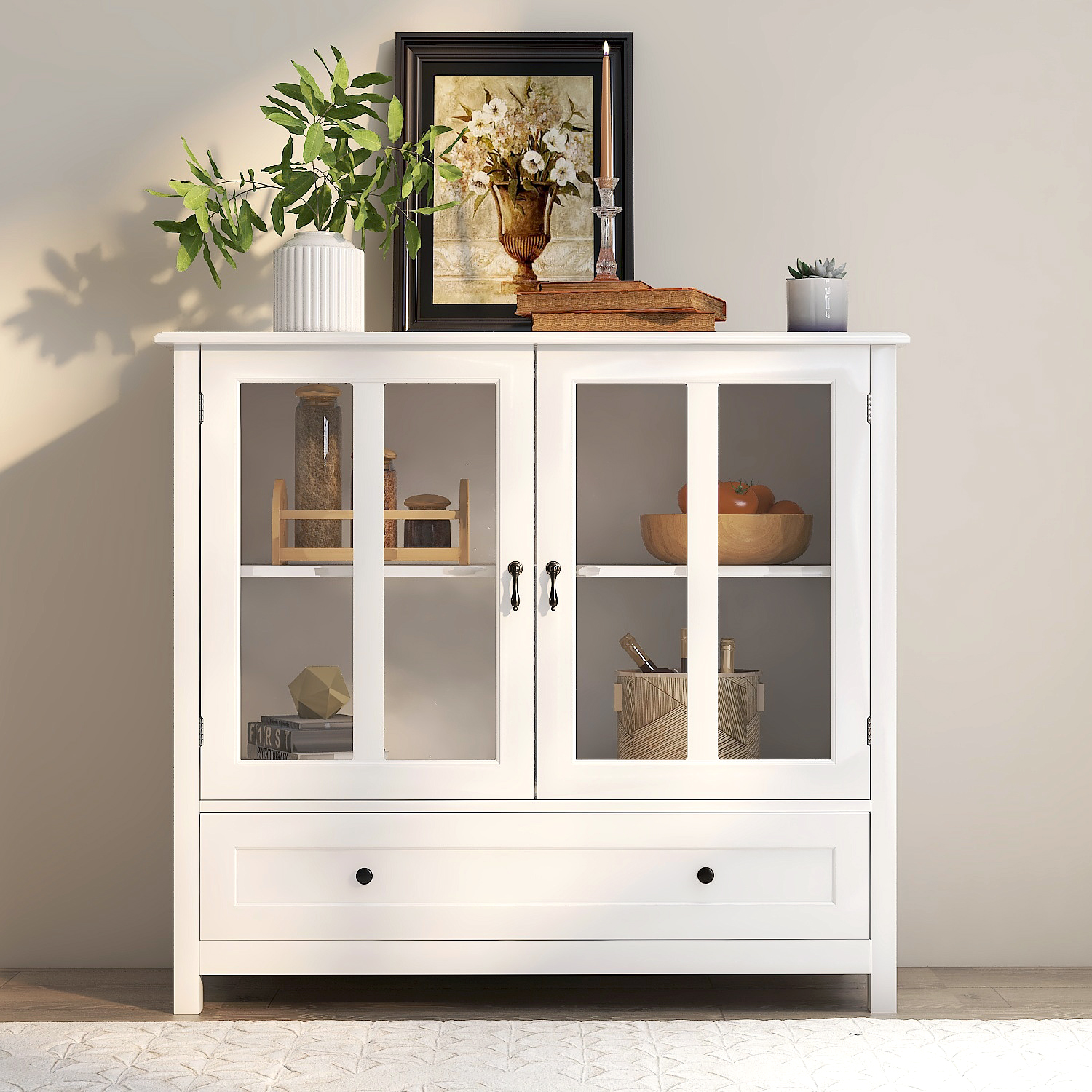 Buffet storage cabinet with double glass doors and unique bell handle-Boyel Living