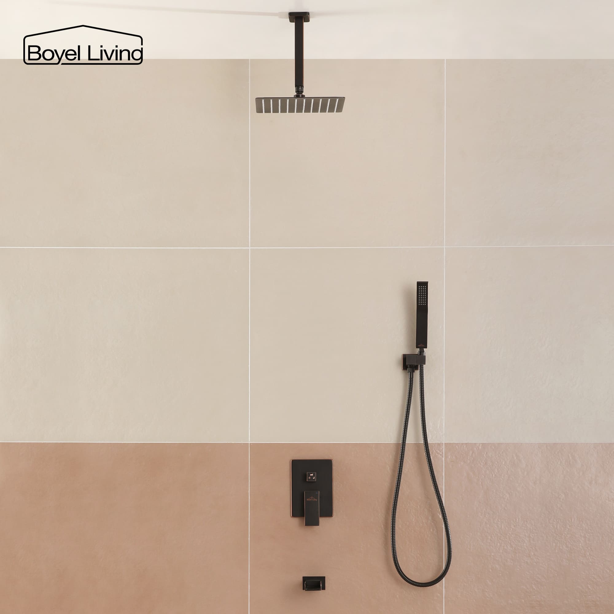 Boyel Living Ceiling Mounted Rain Shower Head Set Shower System with Hand Shower and Tub Spout-Boyel Living