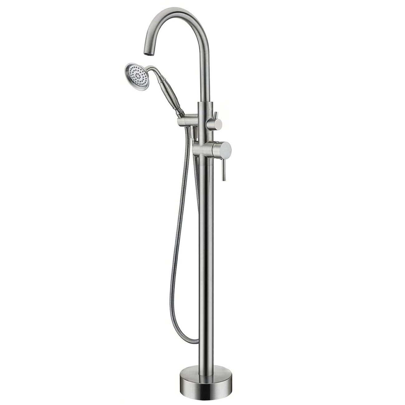 Boyel Living 6 GPM Floor Mount Freestanding Tub Faucet with Handheld Shower, Brushed Nickel/Chrome-Boyel Living