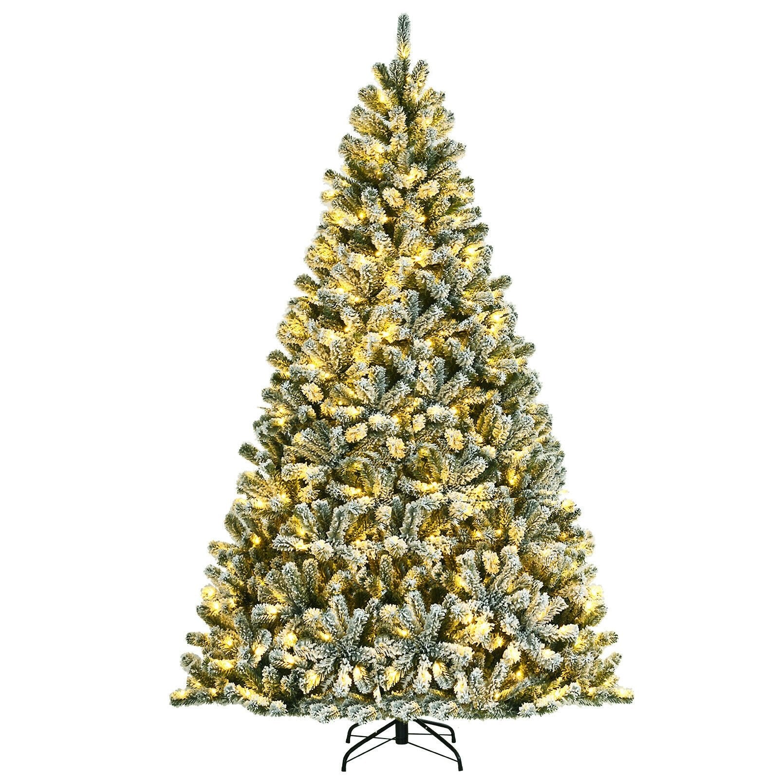 8 Feet Pre-lit Snow Flocked Hinged Christmas Tree with 1502 Tips and Metal Stand-Boyel Living