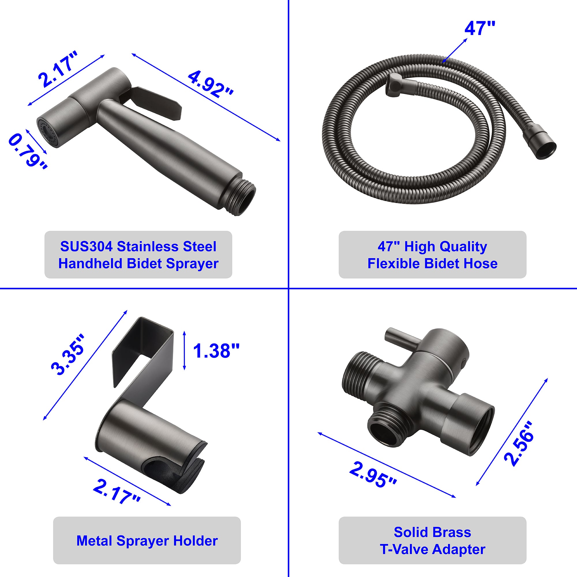 Boyel Living Single-Handle Bidet Faucet with Sprayer Holder, Solid Brass T-Valve Adapter and Flexible Bidet Hose in Gun Grey-Boyel Living