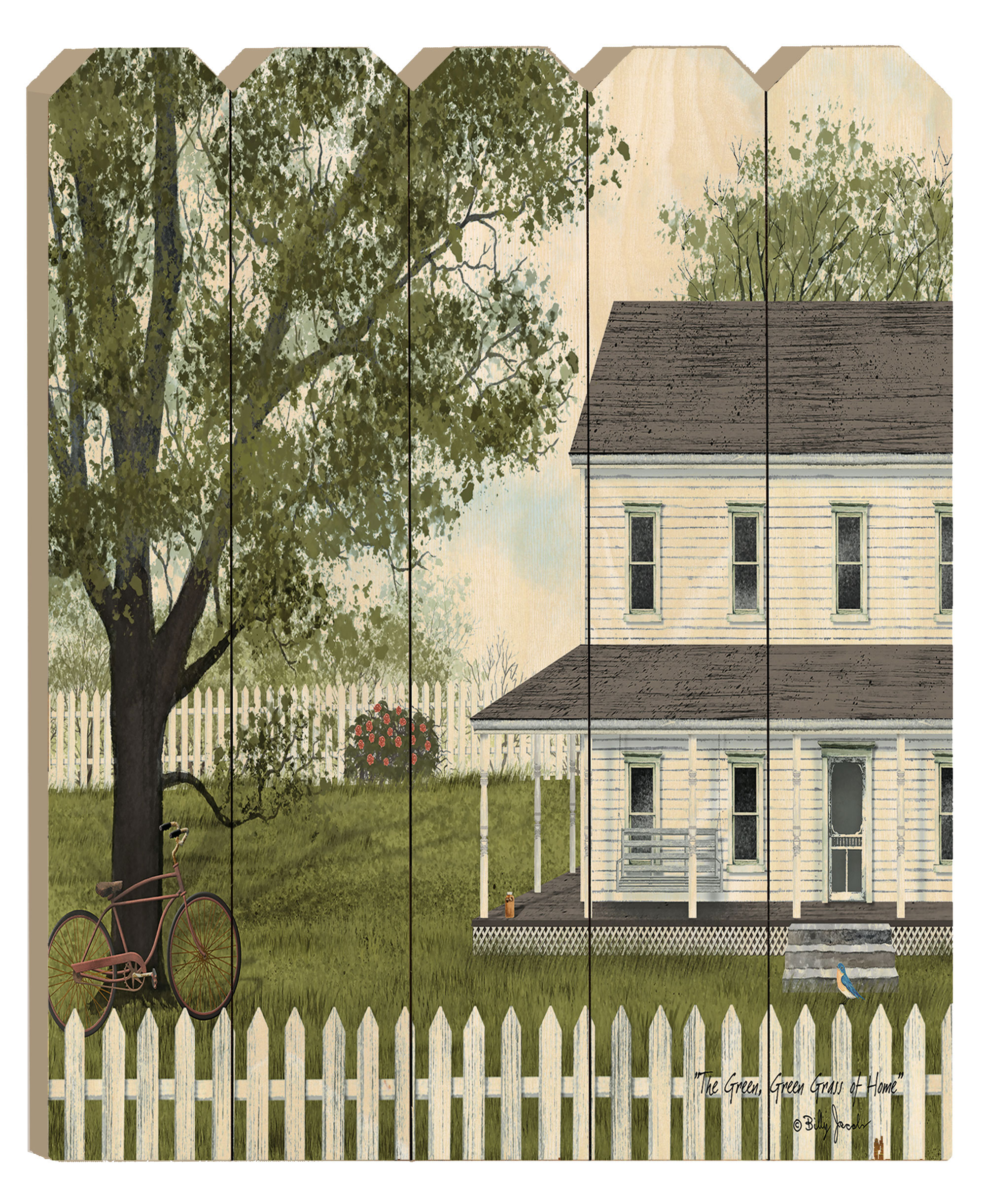 "Green Green Grass of Home" By Artisan Billy Jacobs, Printed on Wooden Picket Fence Wall Art