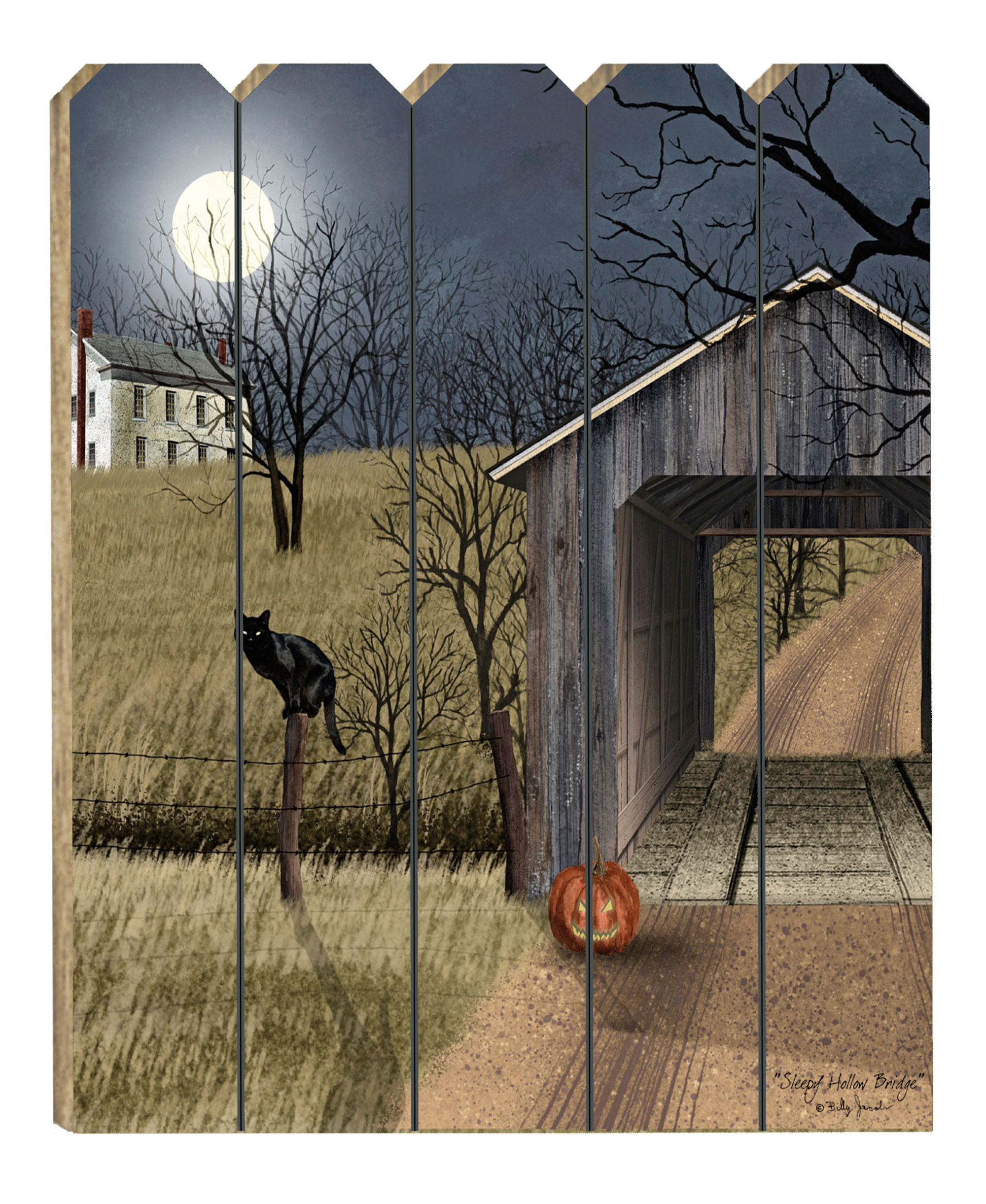 "Sleepy Hollow Bridge" By Artisan Billy Jacobs, Printed on Wooden Picket Fence Wall Art