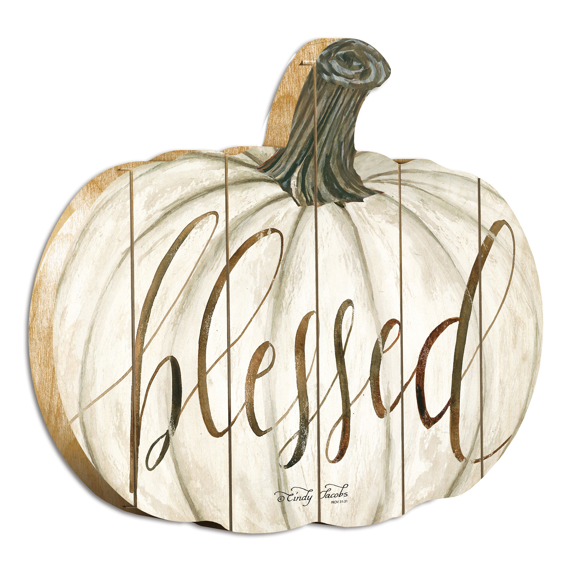 "Blessed" By Artisan Cindy Jacobs Printed on Wooden Pumpkin Wall Art