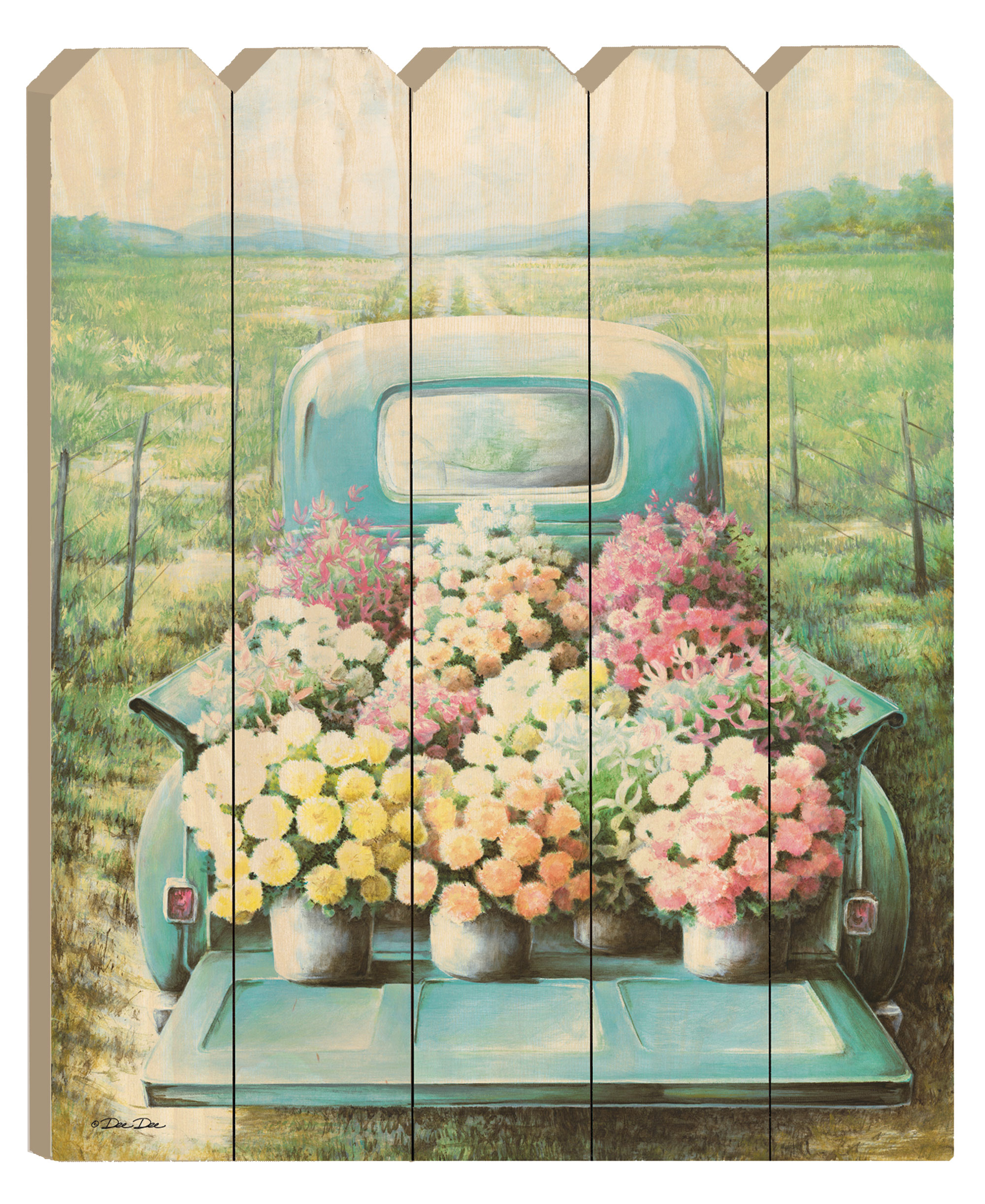 "Flowers for Sale" By Artisan Dee Dee, Printed on Wooden Picket Fence Wall Art