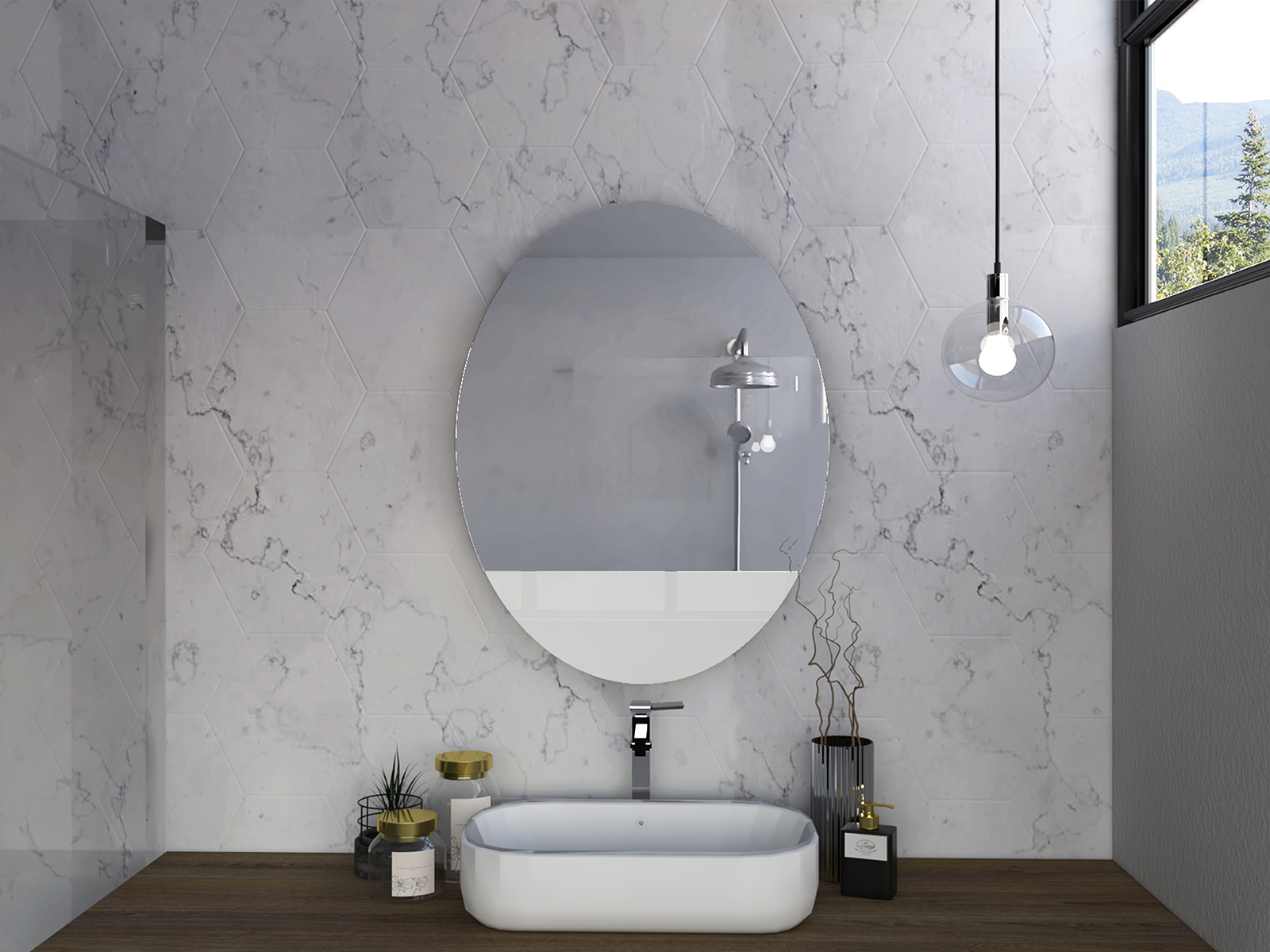 Mirror Ferrara, Frameless Oval Mirror, Looking Glass -Mirrored Glass