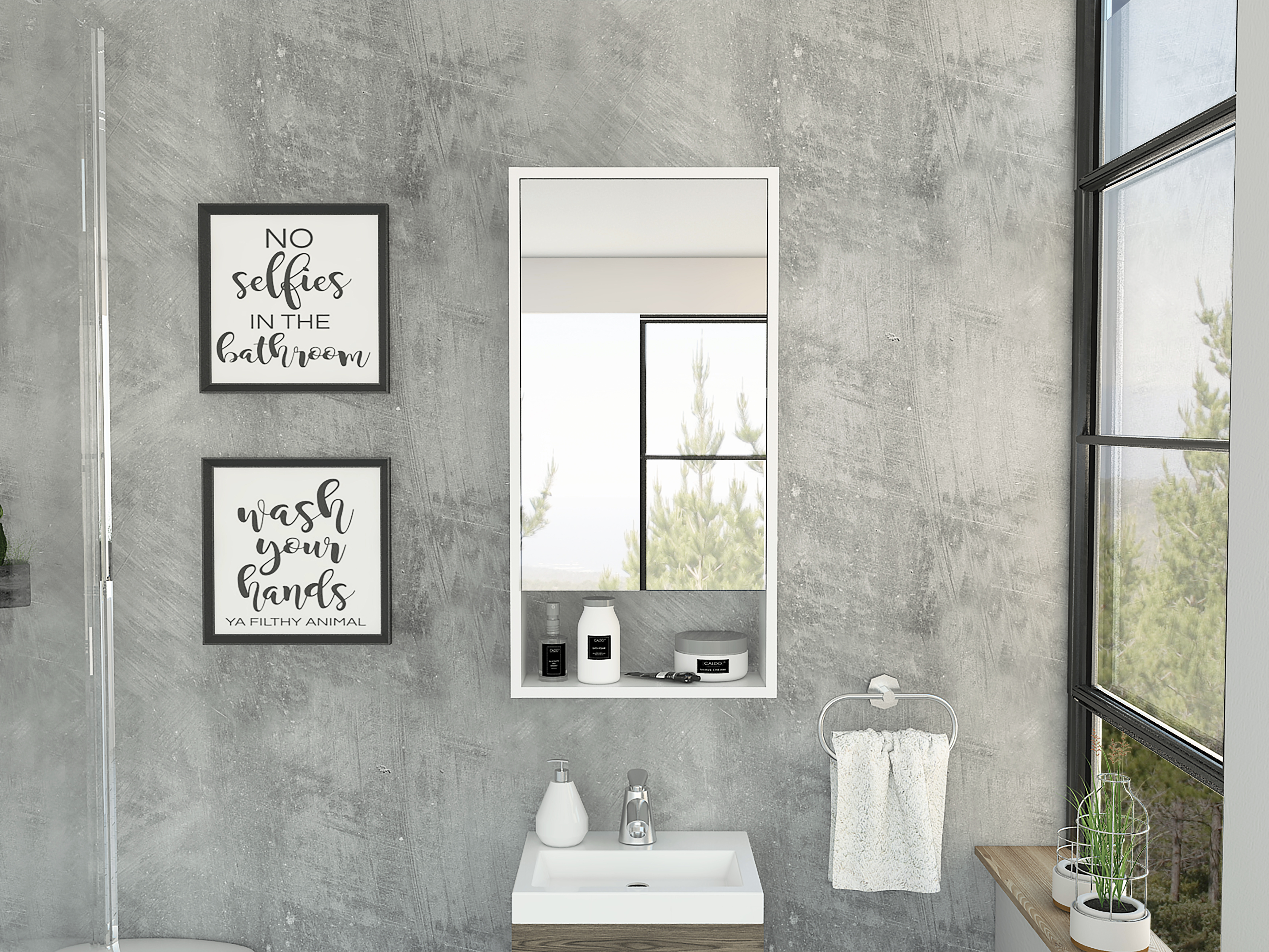 Mariana Medicine Cabinet, One External Shelf, Single Door Mirror Two Internal Shelves -White