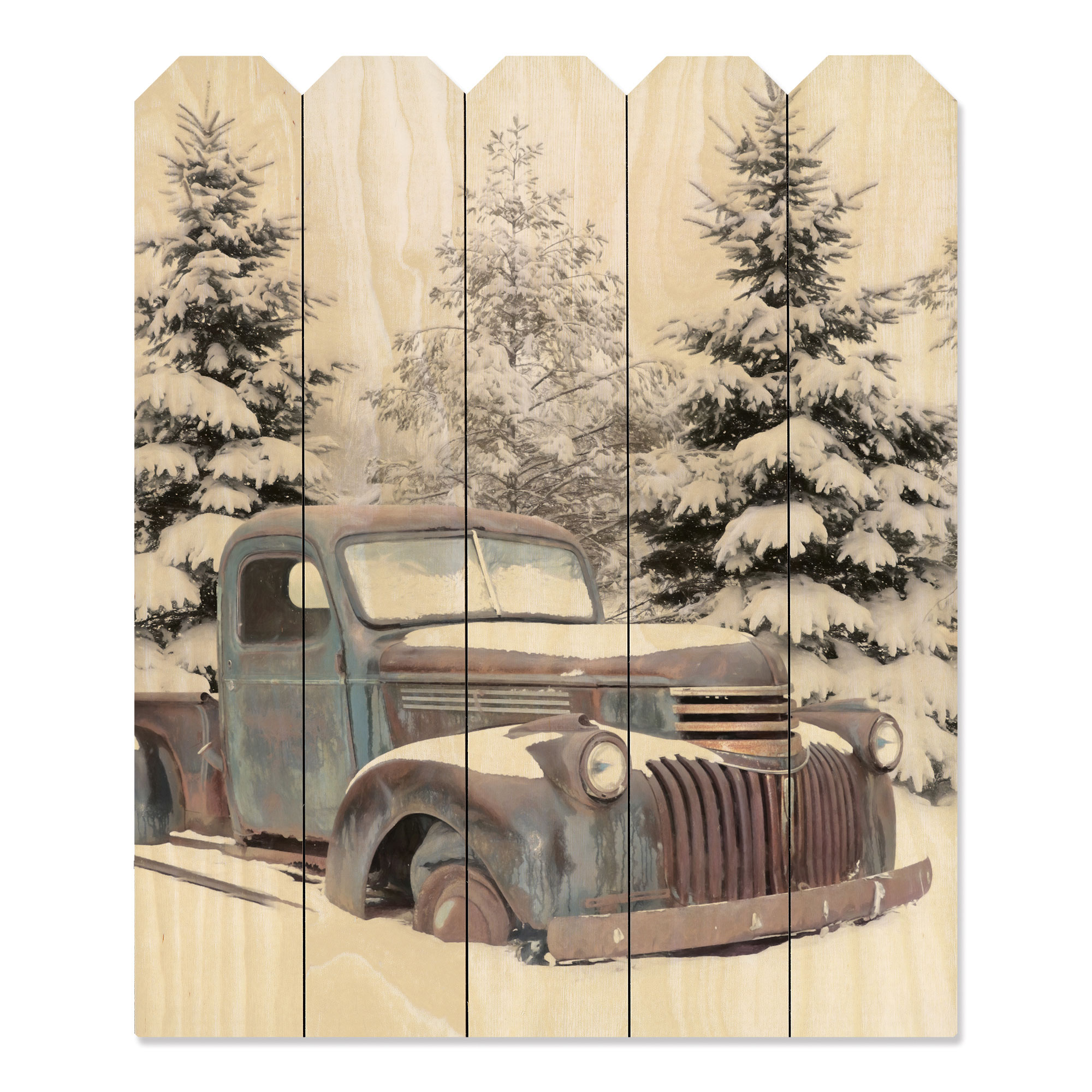 "Chevy at the Farm" By Artisan Lori Deiter, Printed on Wooden Picket Fence Wall Art