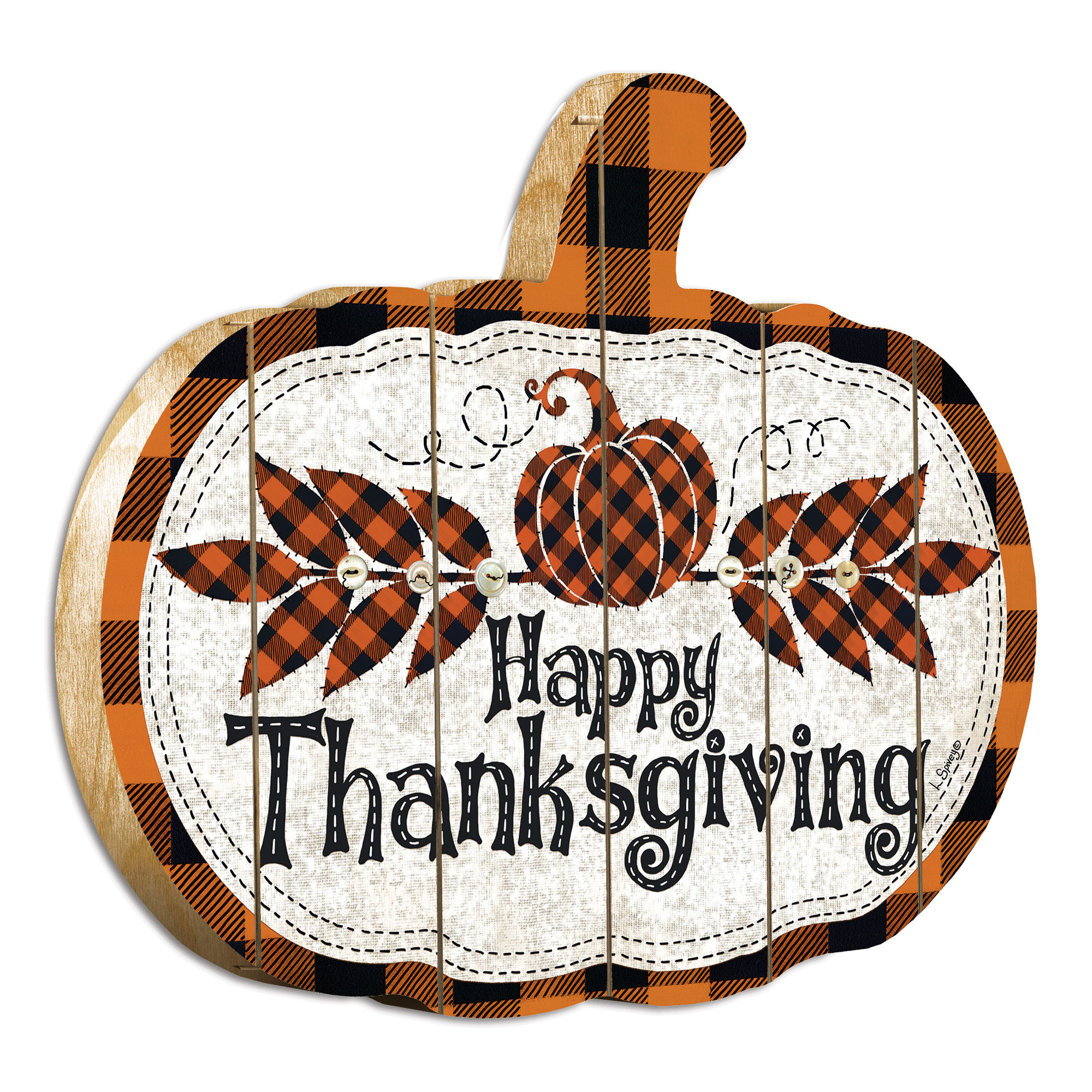 "Happy Thanksgiving" By Artisan Linda Spivey Printed on Wooden Pumpkin Wall Art