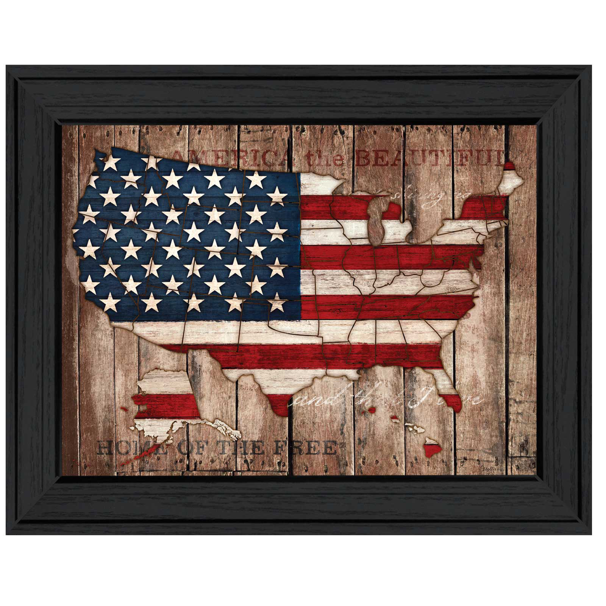 "America The Beautiful" By Mollie B., Printed Wall Art, Ready To Hang Framed Poster, Black Frame