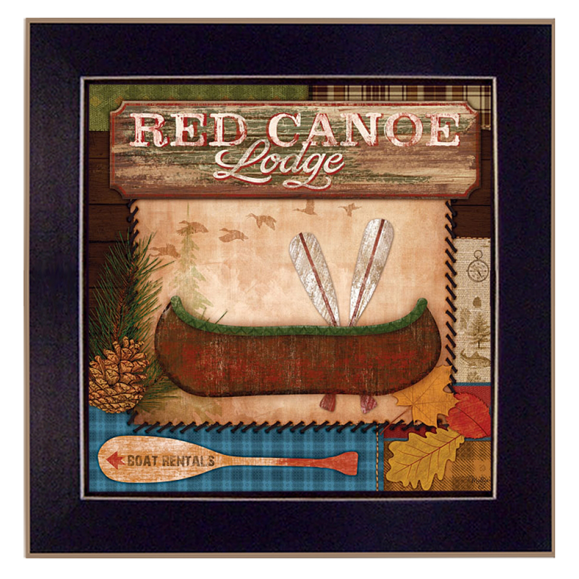 "Red Canoe Lodge" By Mollie B., Printed Wall Art, Ready To Hang Framed Poster, Black Frame