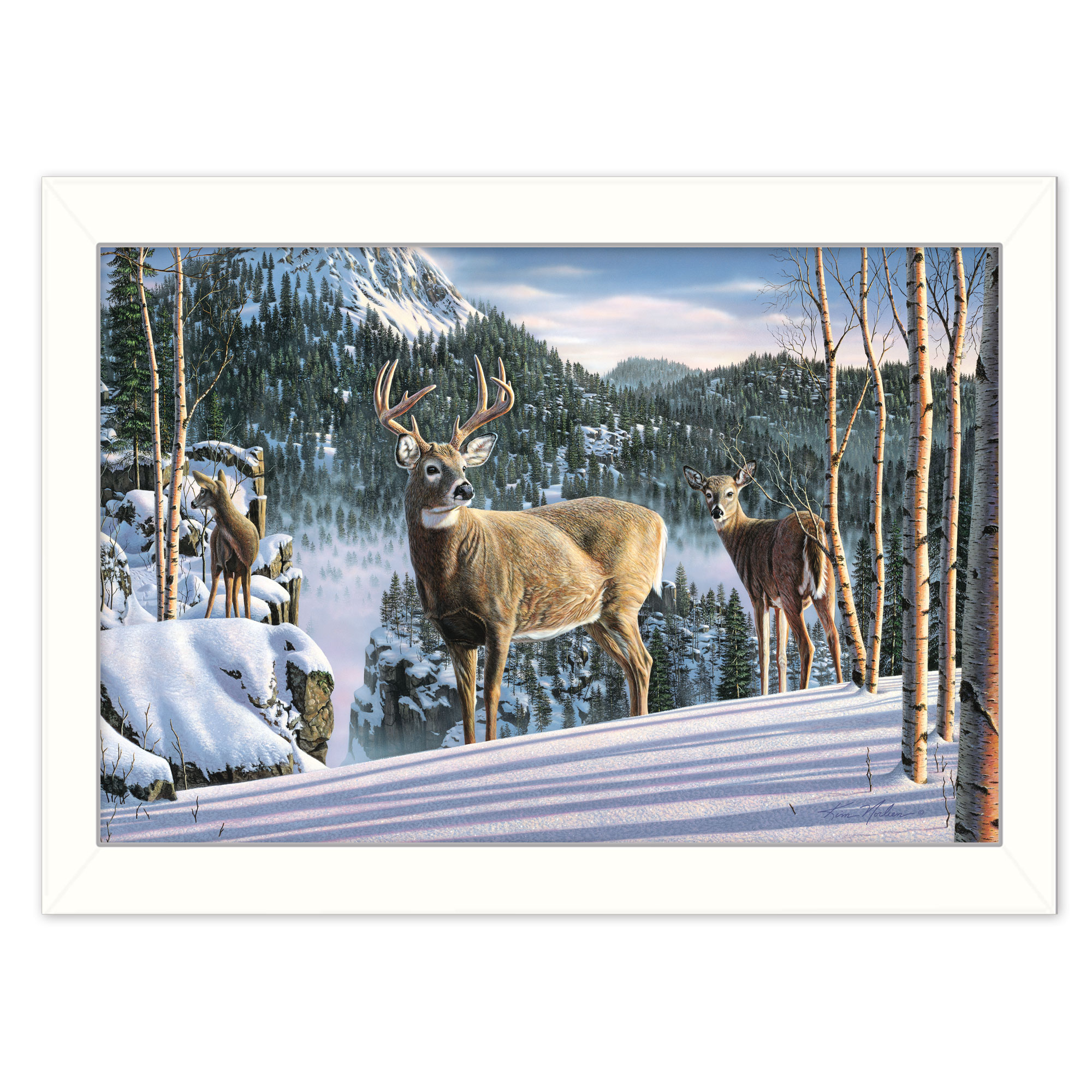 "Morning View Deer" by Kim Norlien, Ready to Hang Framed Print, White Frame
