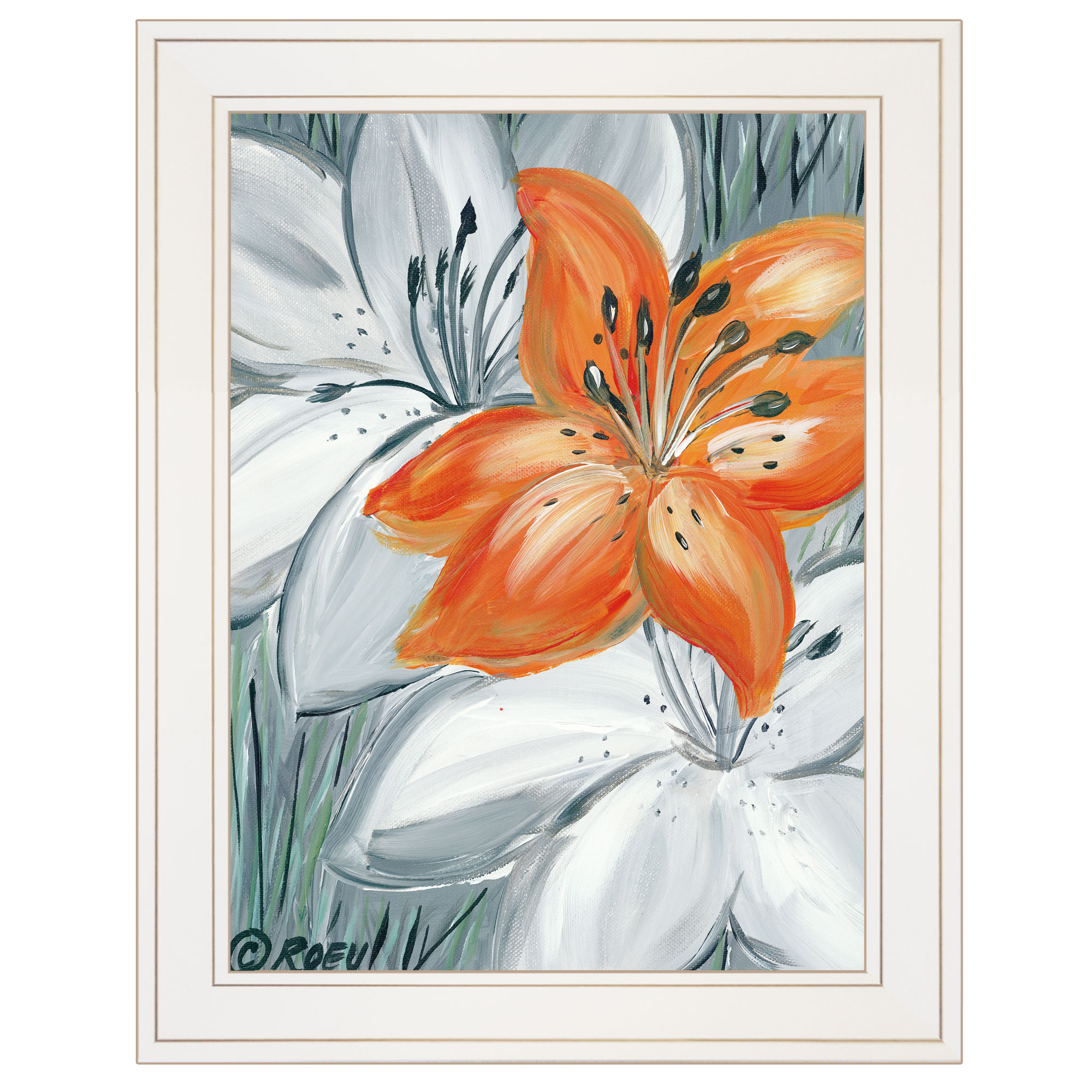 "Tiger Lily in Orange" by Roey Ebert, Ready to Hang Framed Print, White Frame