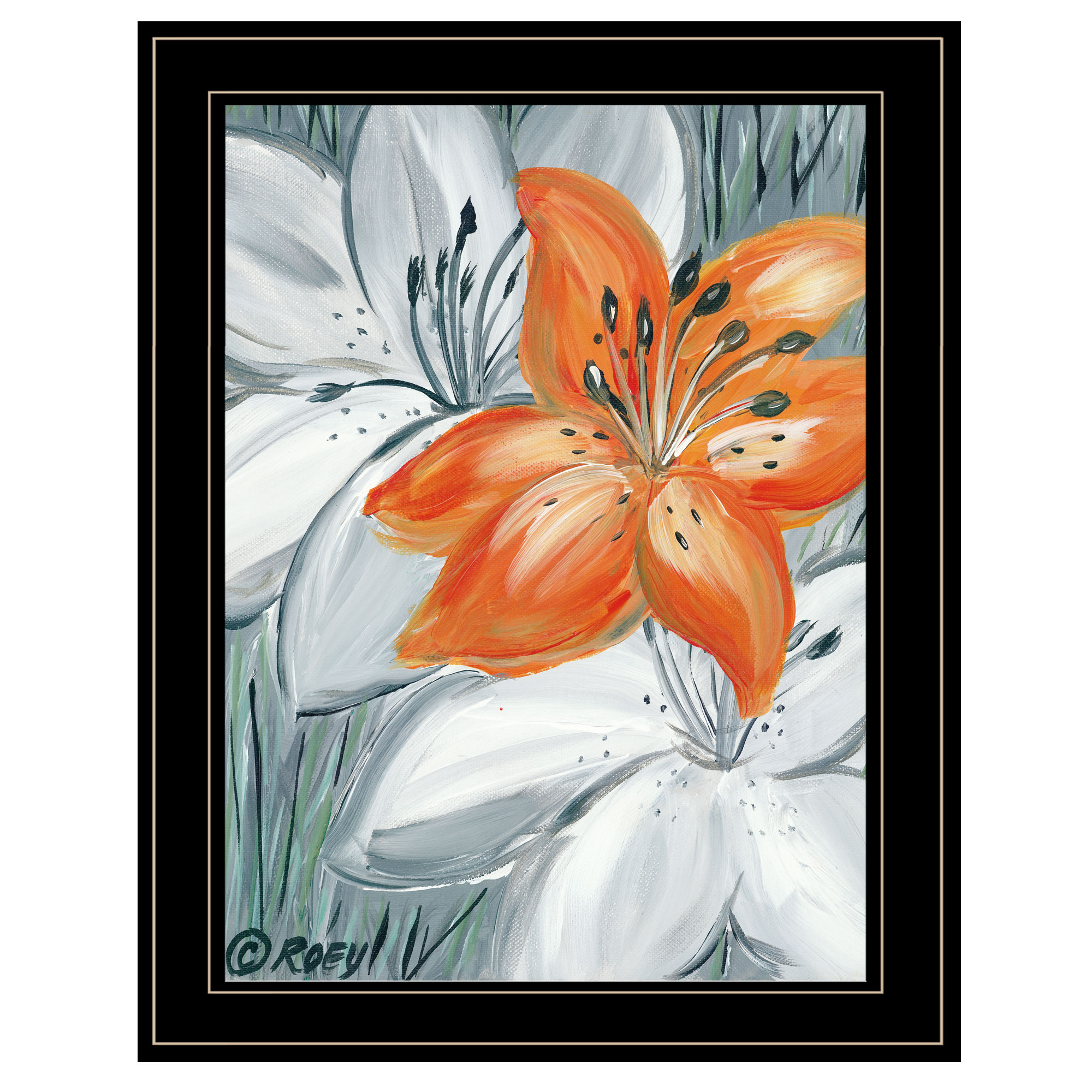 "Tiger Lily in Orange" by Roey Ebert, Ready to Hang Framed Print, Black Frame