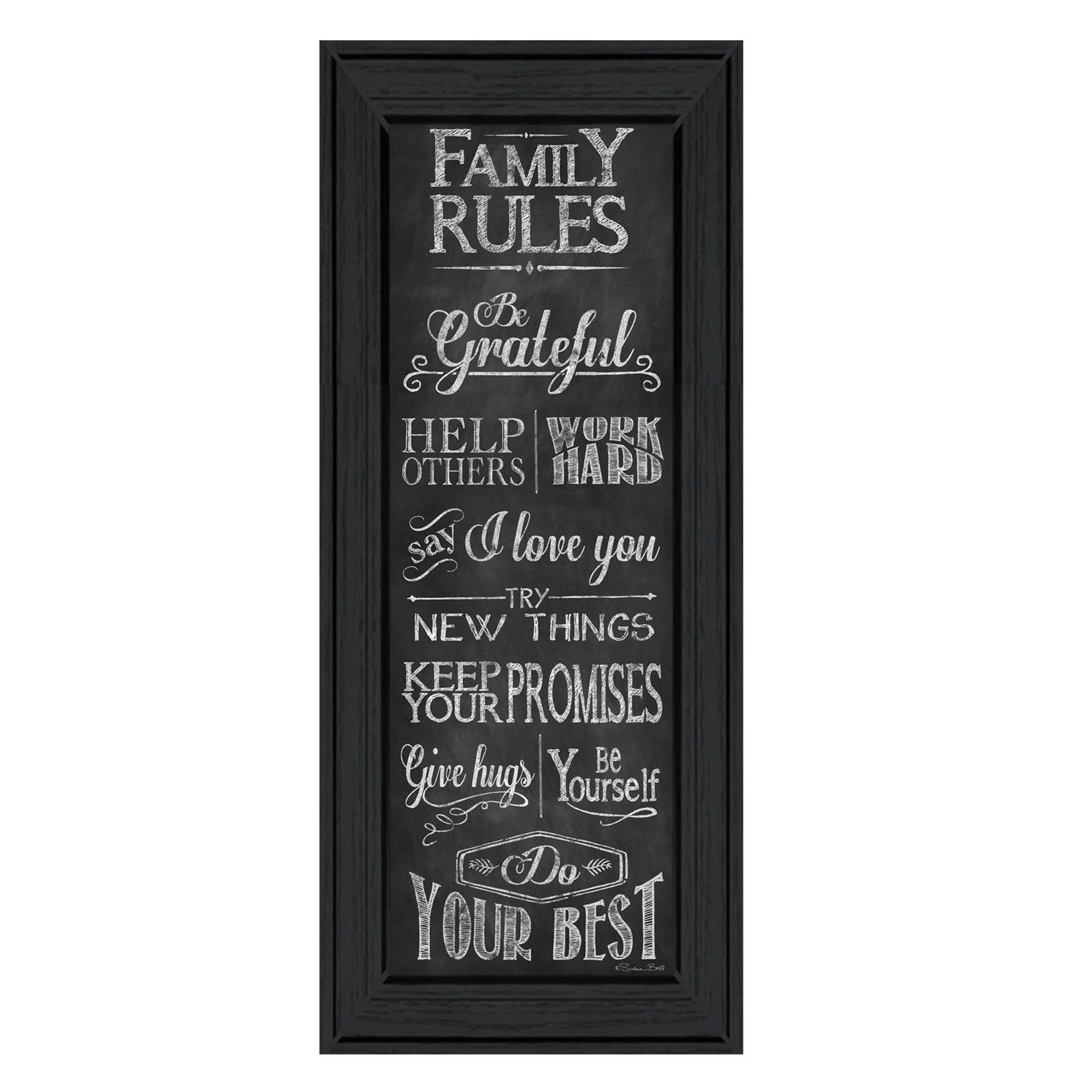 "Family Rules" By Susan Ball, Printed Wall Art, Ready To Hang Framed Poster, Black Frame