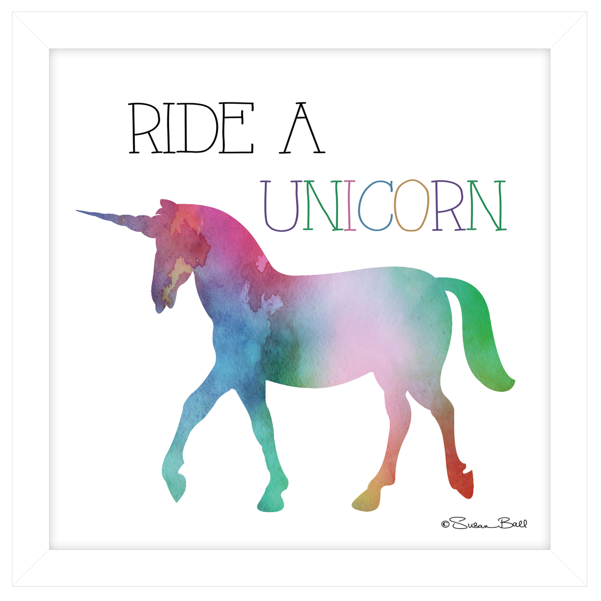 "Ride a Unicorn" by Susan Ball, Ready to Hang Framed print, White Frame